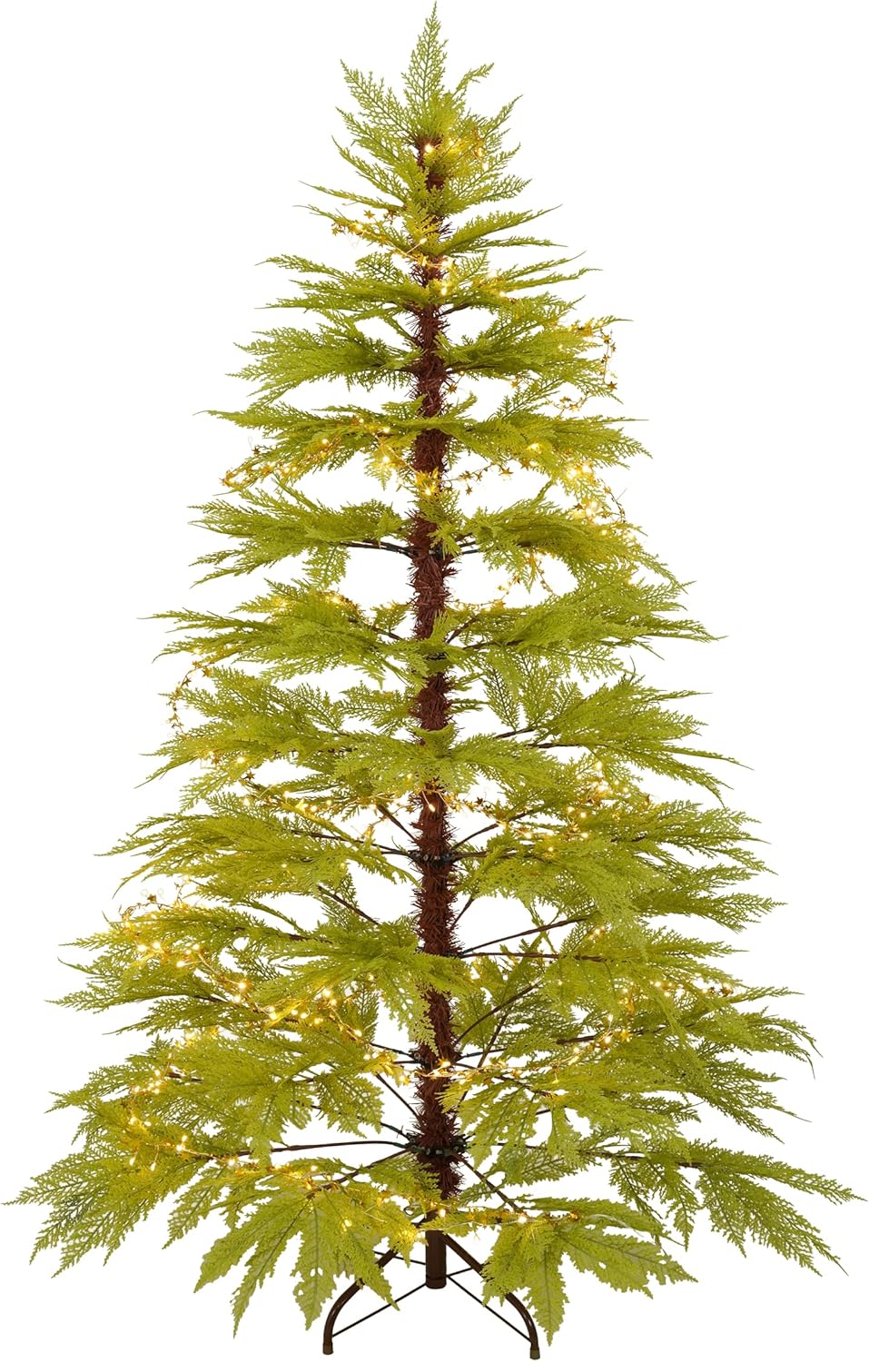 Virubi 6 FT Cypress Christmas Tree, Pre-lit Artificial Sparse Ornament Tree with Star Tinsel Lights, Foldable Stand for Seasonal Holiday Decoration, 300 Warm White LED Lights
