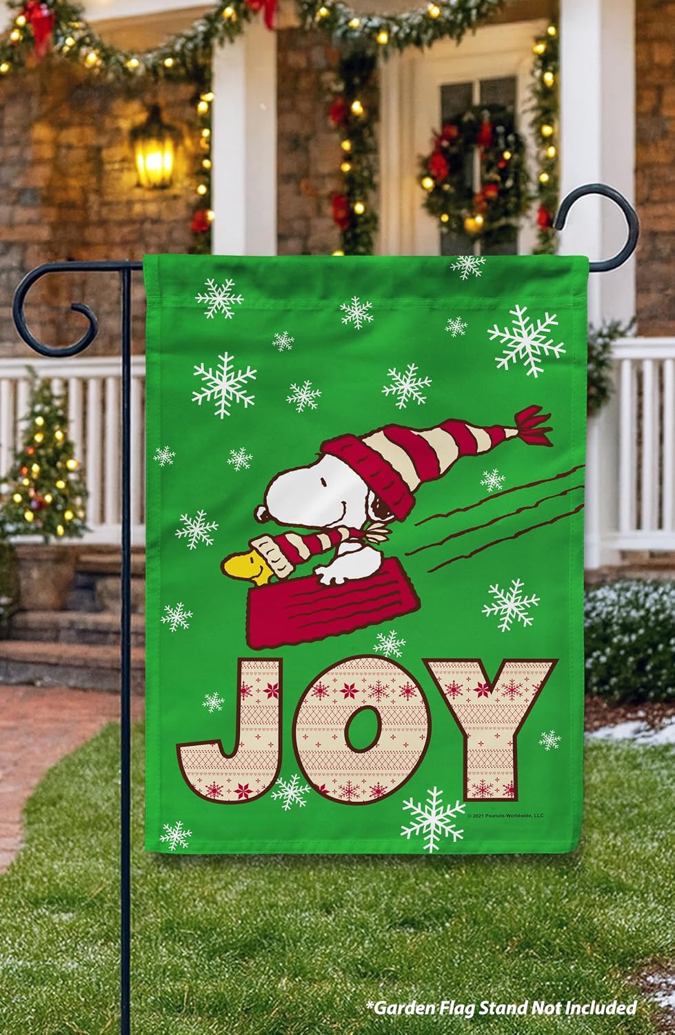 Flagology, PEANUTS Joy Snoopy and Woodstock Garden Flag 12" x 18", Officially Licensed PEANUTS Christmas