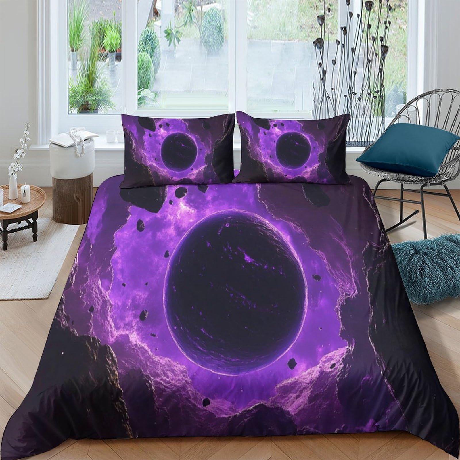 Ctjqhvkz Style-1 3D Printed Purple Black Hole Fitted Sheet Microfiber Soft Bedroom Decor Cosmic Lightning Mattress Cover For Home Dorm Single（135X200cm）