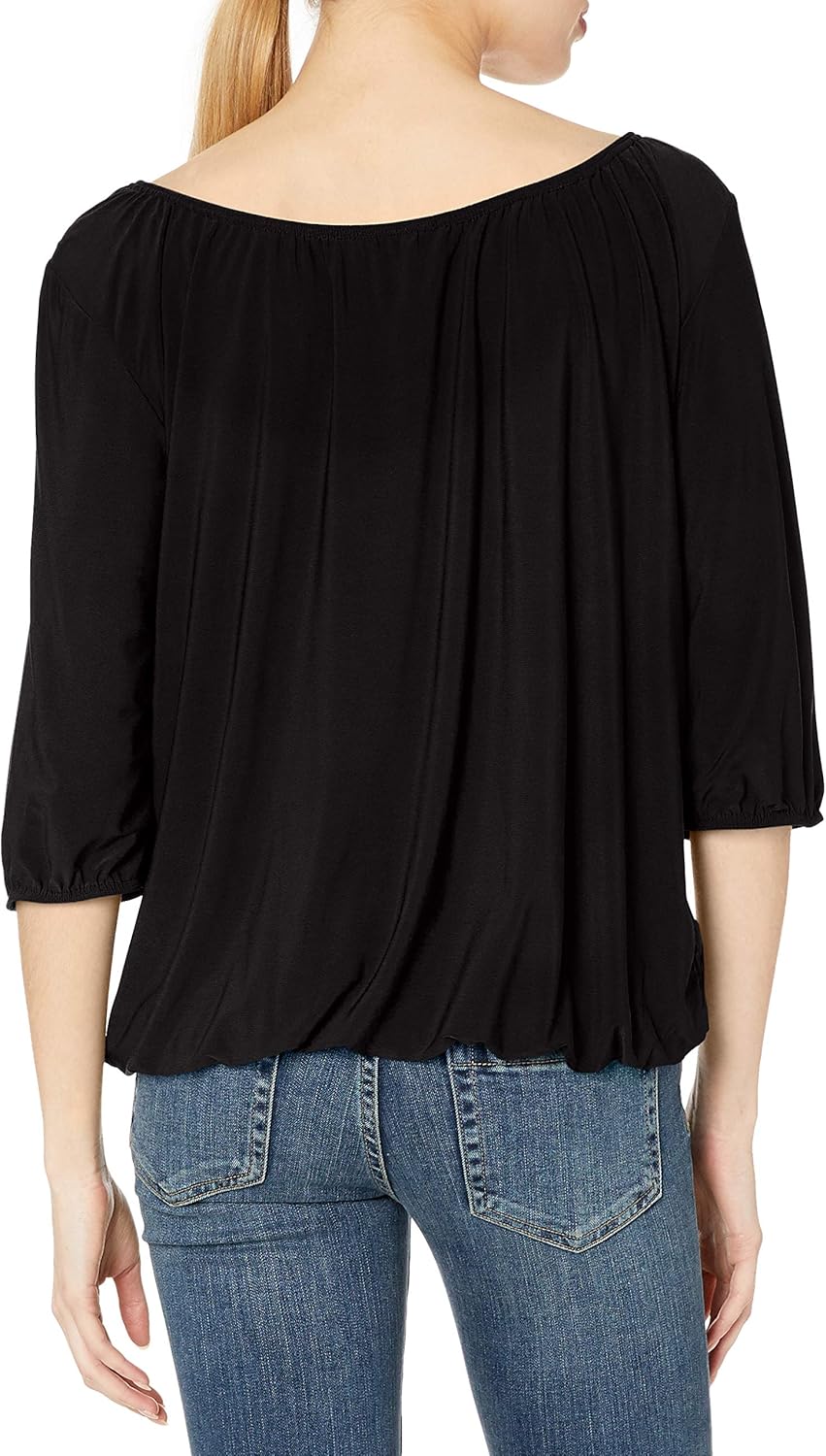 Star Vixen Women's Elbow-Sleeve Peasant Top with Keyhole Tie - Image 2