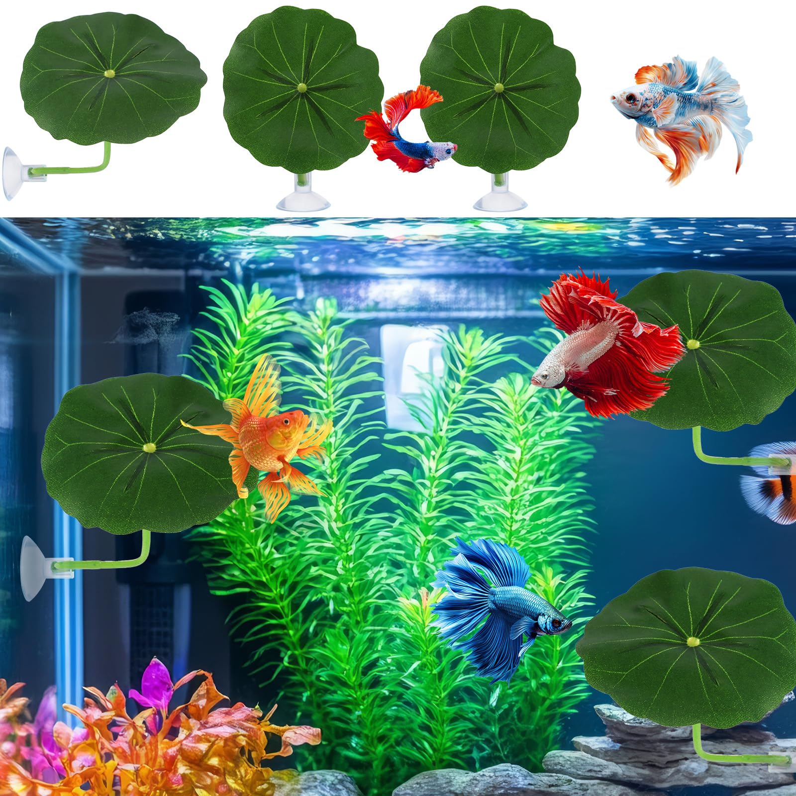 Xinjoduz Pack de 3 accessoires pour aquarium de poisson betta, Hamac en plastique pour aquarium avec coussin en forme de feuille pour décoration d'aquarium, décoration d'aquarium sûre et douce avec