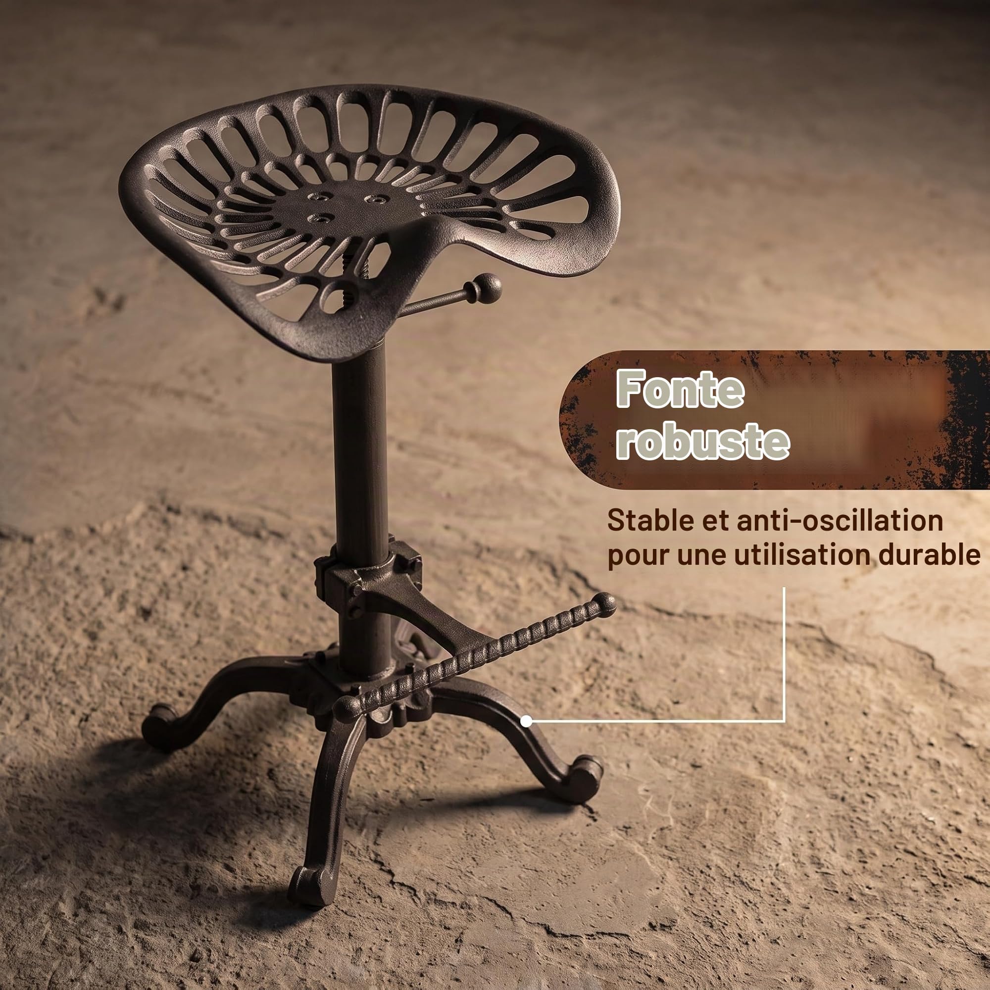 Topower Tabouret de Bar Industriel de Ferme - Tabouret de Tracteur de Fonte, Taille réglable, siège pivotant, Chaise de Barre de Petit déjeuner