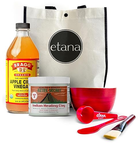 Aztec Secret Etana Beauty - Juego de máscaras prémium Aztec Clay - El kit todo en uno incluye arcilla curativa india de 1 libra, vinagre de sidra de