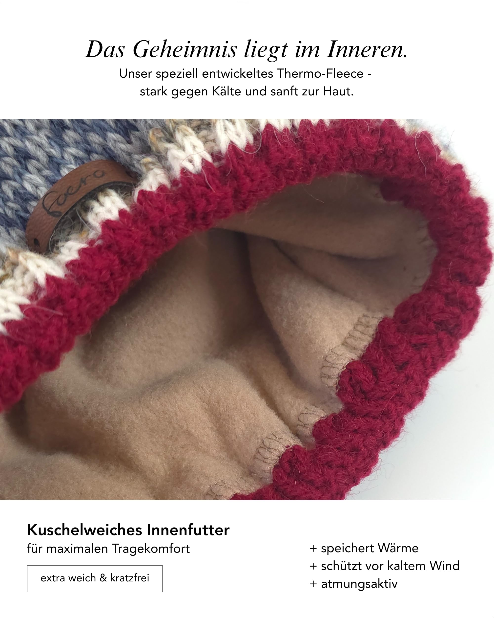 Baesics Gorro de invierno con estampado para mujer y hombre, gorro con pompón de piel sintética, gorro de punto, estilo Beanie, fabricado en la UE, talla única, cálido y elástico con forro polar