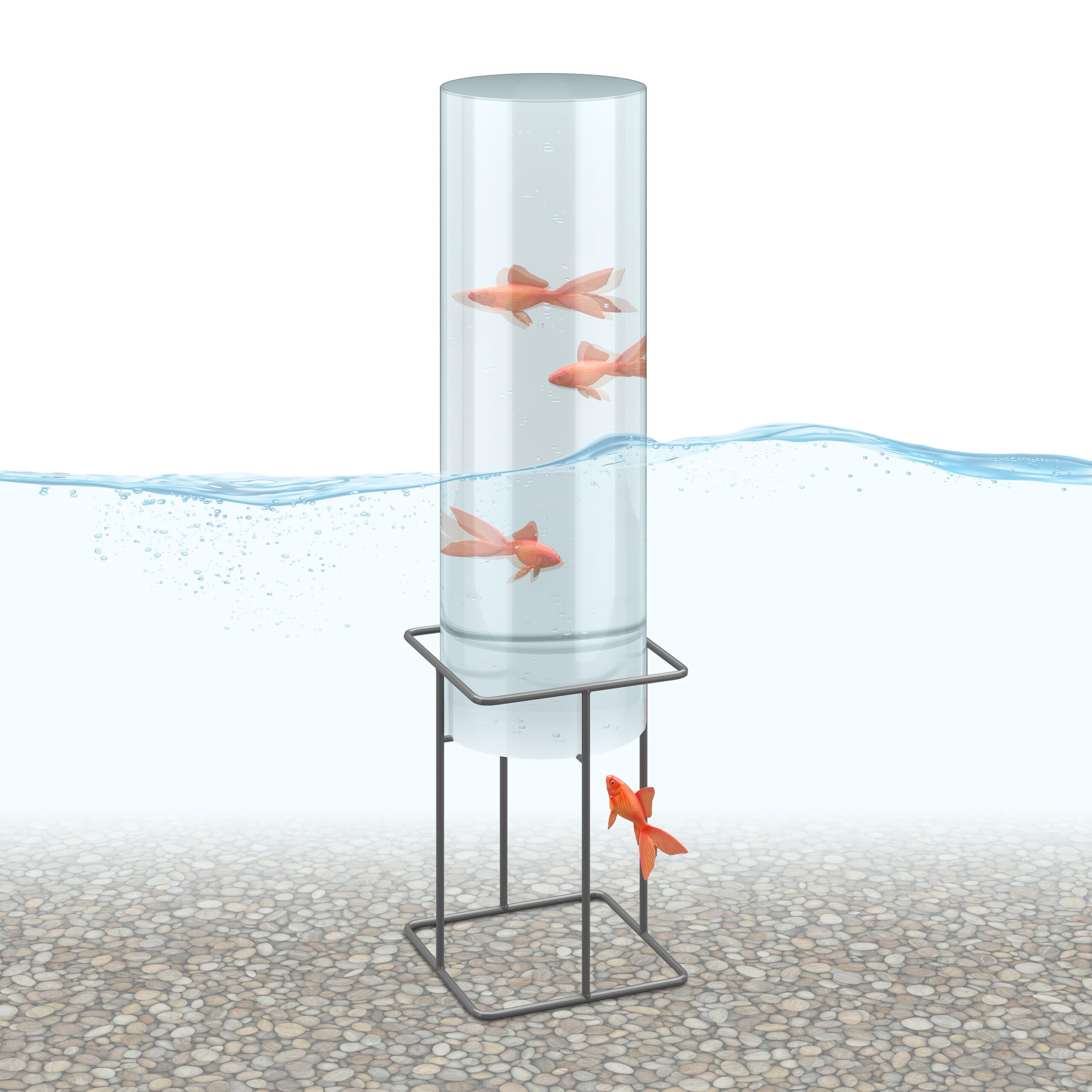 Relaxdays Acuario Invertido para Estanques, 61,5 x 20 cm, Torre Elevadora Peces, Acrílico y Metal, Transparente y Gris