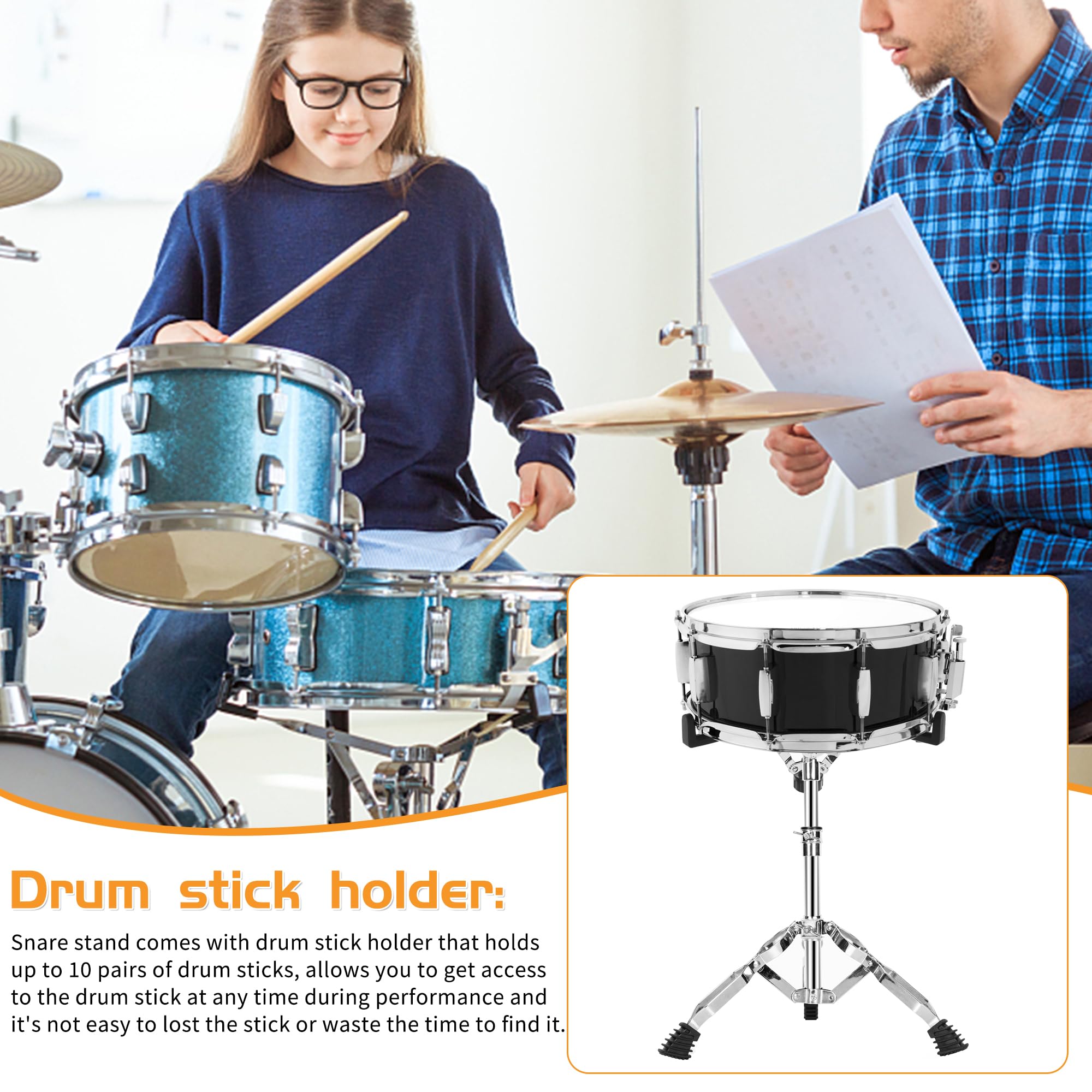 AKOZLIN Snaredrum-Ständer mit Drumsticks-Halter, 25,4-35,6 cm | Doppelstrebiges Stativ, Für Anfänger, Höhenbereich 40,9-55,9 cm, Für Snaredrum-Pad geeignet