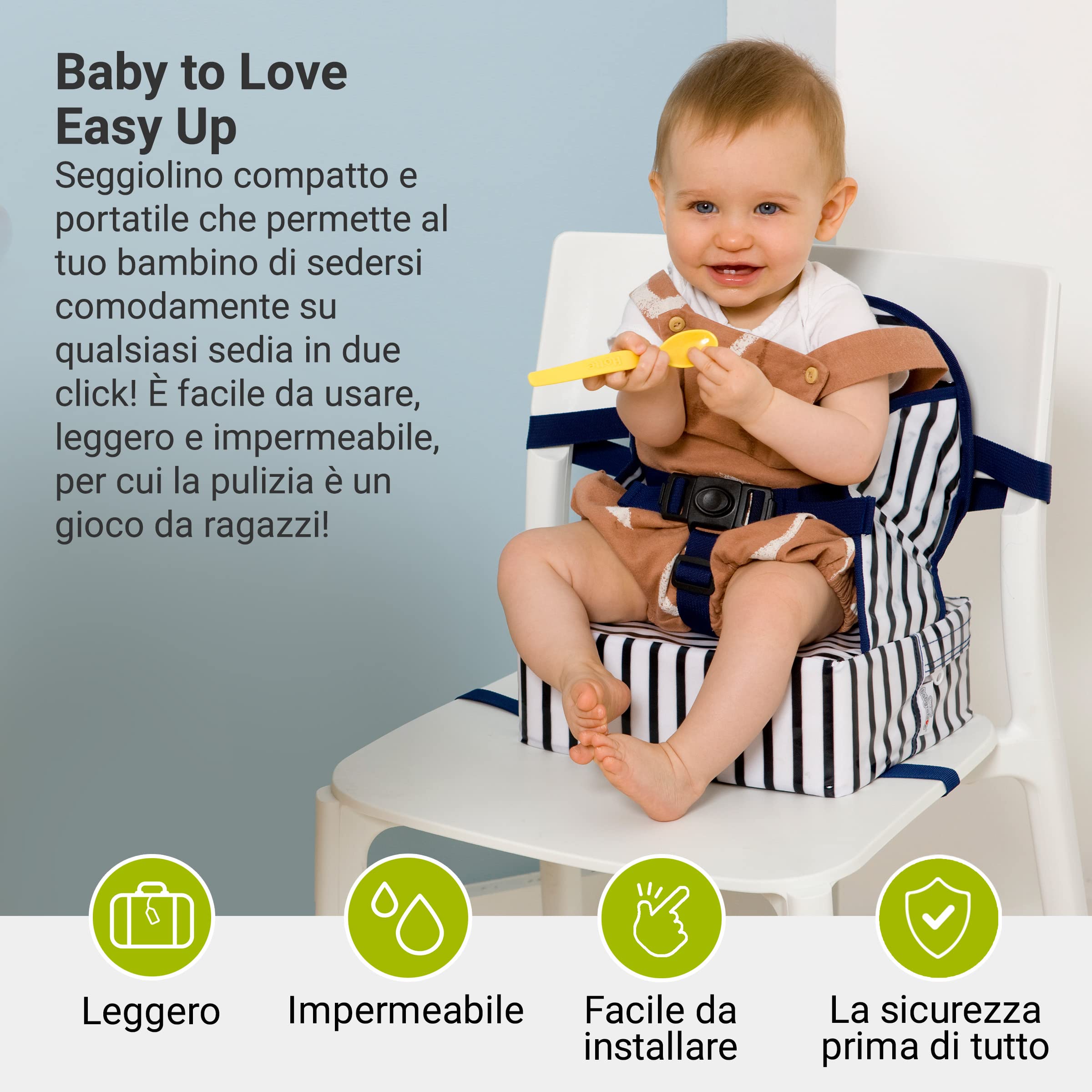 Alzatina Easy Up BabyToLove | Leggera, compatta e facile da trasportare | Blue Stripes