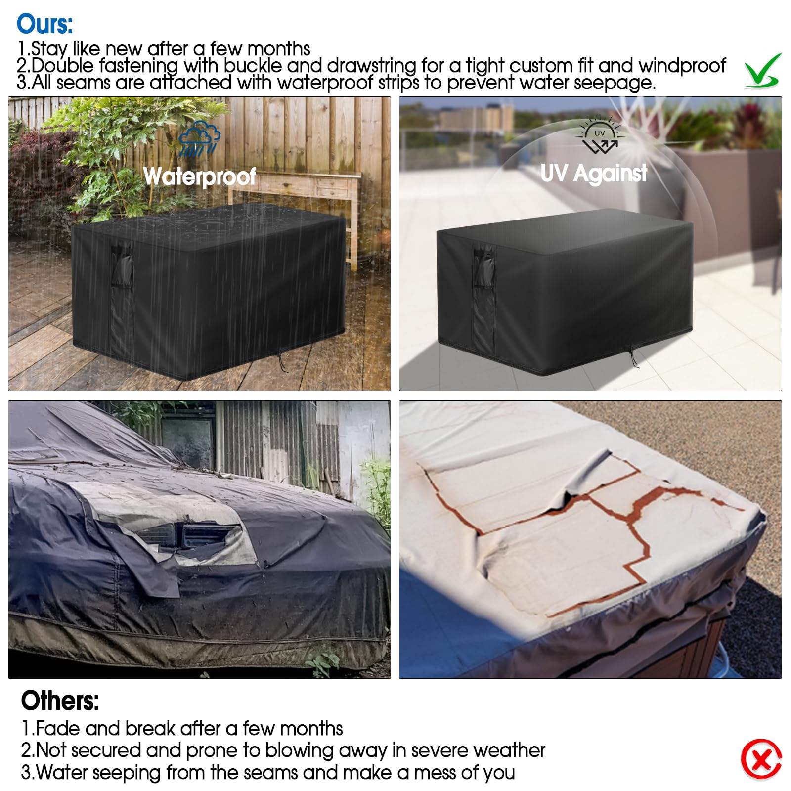 Rechteckige Feuerschalenabdeckung, 122 cm, rechteckige Feuerstellenabdeckungen, wasserdichte Gas-Feuerstelle, Tischabdeckung, robuste Abdeckung für Outdoor-Kamin/Terrasse