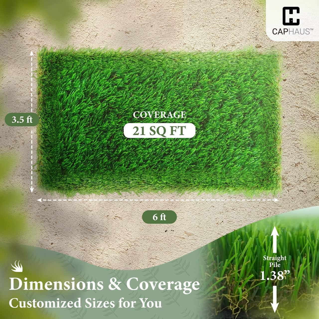 CAPHAUS 42 X 72 Inches Artificial Turf Grass Indoor/Outdoor, Faux Grass Decor, Grass Pad Mat for Pet Dogs, Potty Training with Drainage, Realistic Fake Grass Rugs for Garden, Lawn, Patio, Balcony