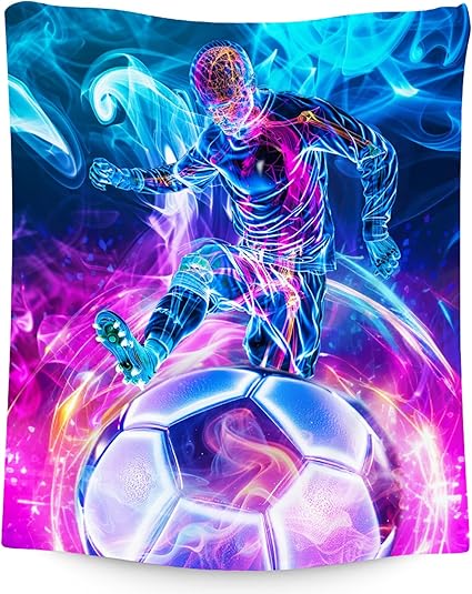 Soccer Blanket Gifts, Kids Blankets for Boys, Warm Flannel Sports Theme Throw for Sports Lovers, 60"x80"