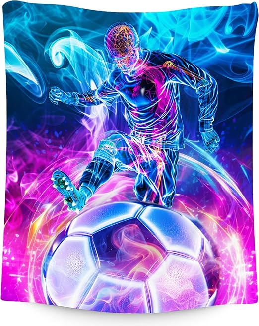 Soccer Blanket Gifts, Kids Blankets for Boys, Warm Flannel Sports Theme Throw for Sports Lovers, 60"x80"