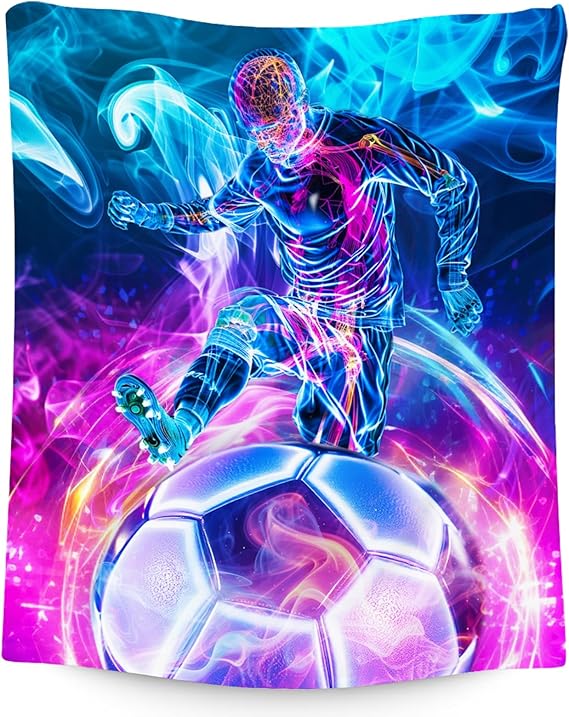 Soccer Blanket Gifts, Kids Blankets for Boys, Warm Flannel Sports Theme Throw for Sports Lovers, 60"x80"