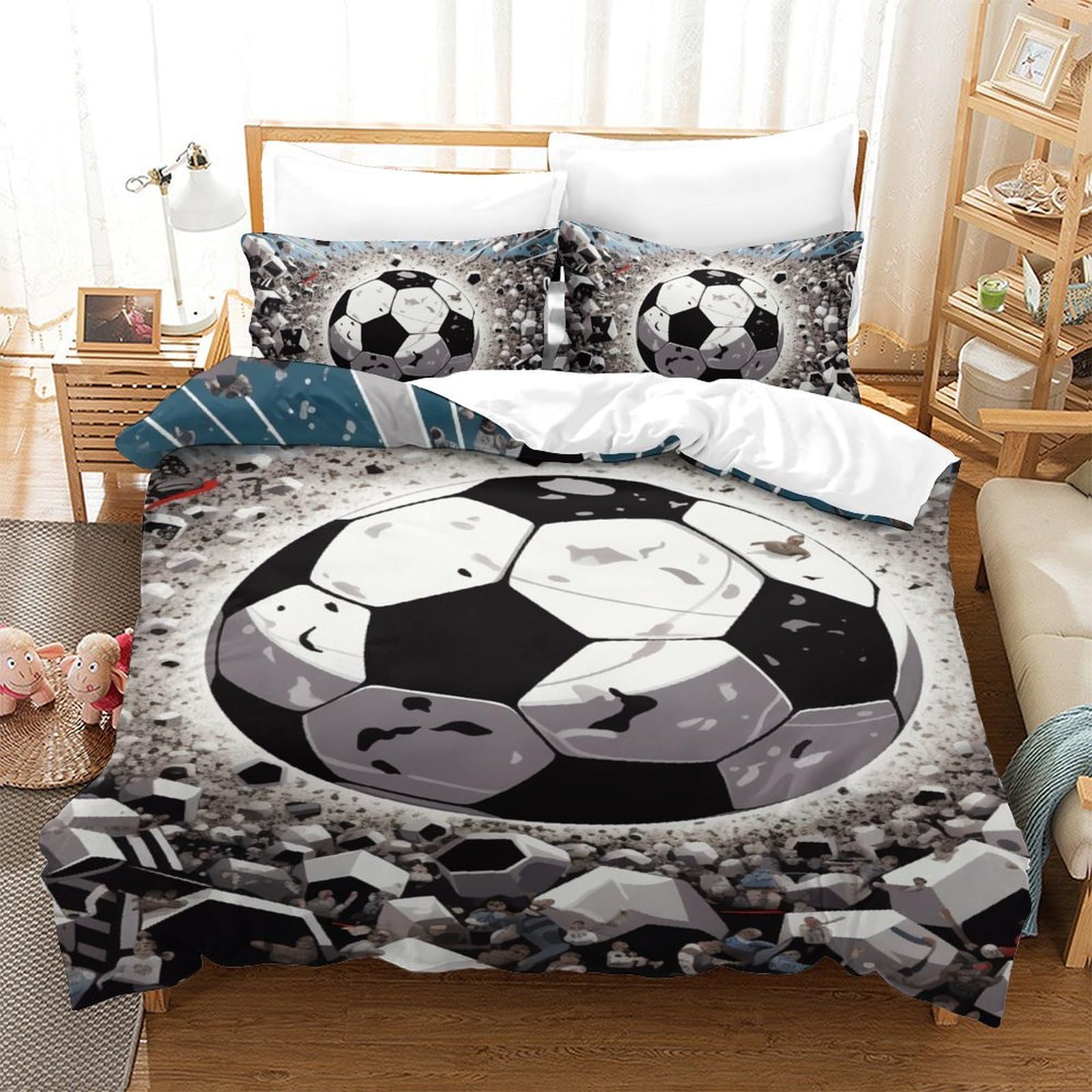 Parure de lit football pour chambre adulte housse couette single 140x200cm