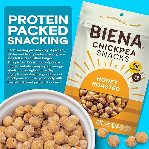 Miniatura 5 de BIENA Snacks de garbanzos miel tostada sin gluten sin lácteos vegetariano proteína a base de plantas paquete de 4 5 onzas