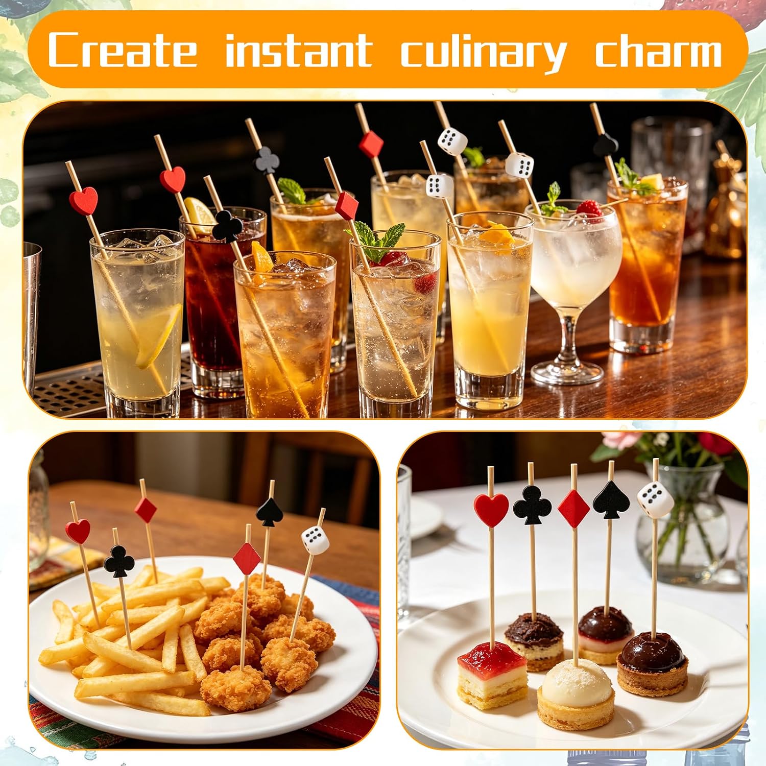 400Pcs Casino Cocktail Picks Casino Theme Party Decorations,4.7 Inch Decorative Dice Poker Toothpicks for Las Vegas Themed Party Casino Night Birthday Celebrations,Dice Poker