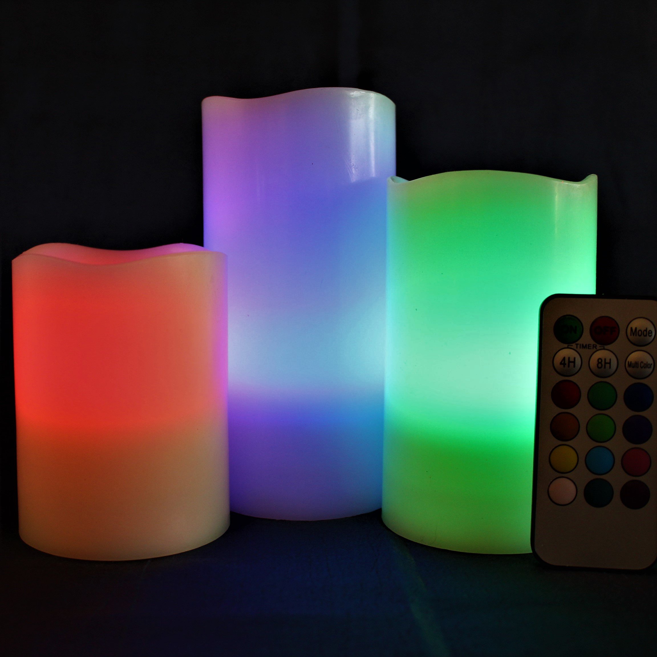LED Lytes bezpłomieniowa świeca lampa - baterie świece zapachowe waniliowe zestaw 3 okrągłych wosk kość słoniowa migotanie wielokolorowy płomień, automatyczne wyłączanie czasomierz zdalne sterowanie na wesela, imprezy i prezenty