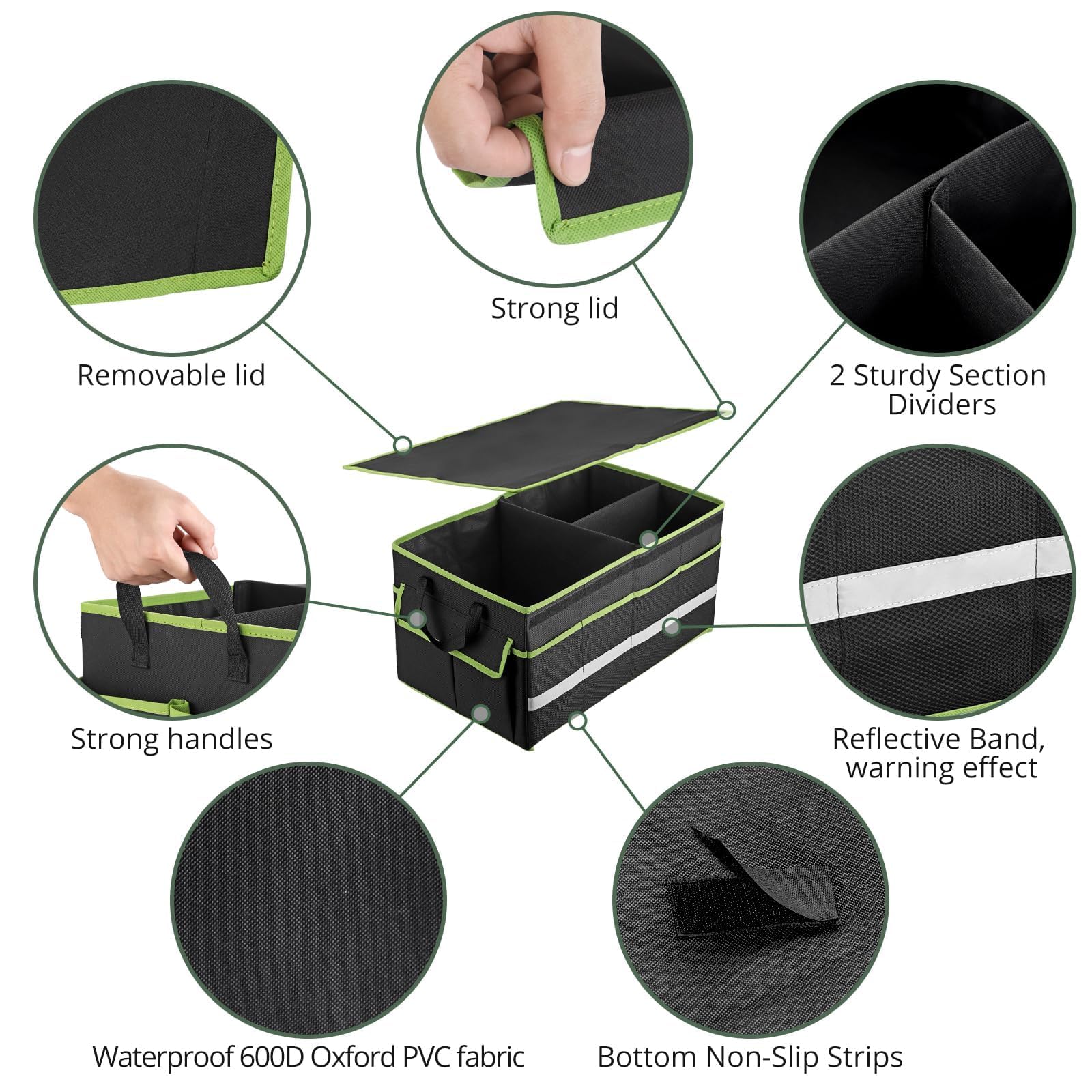 EYPINS Organizzatore Bagagliaio Auto, Portaoggetti Auto Impermeabile in Tessuto Oxford 600D, Pieghevole con 8 Tasche, Riflettore e Fondo Antiscivolo, 55x32.5x28 cm