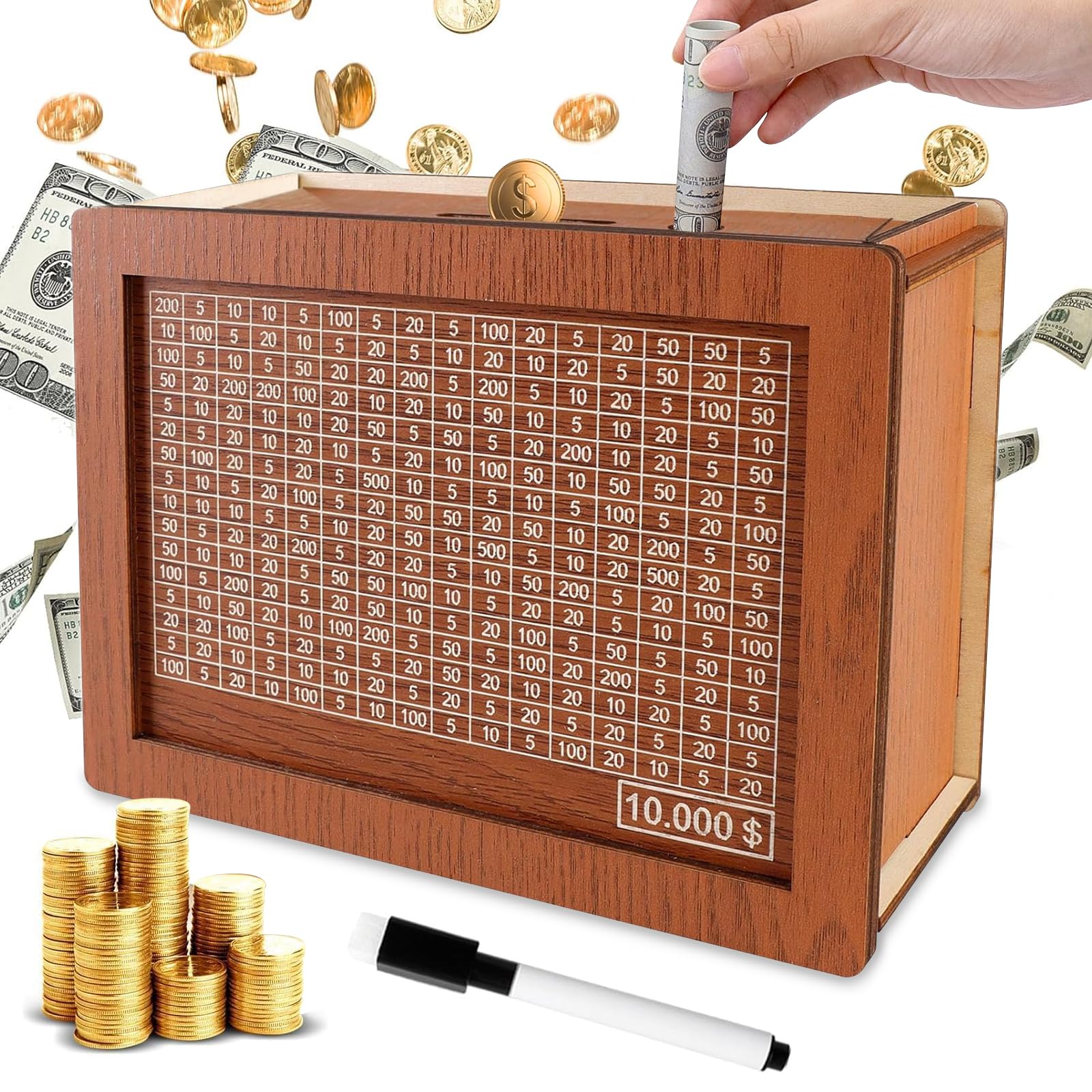 Amazon.com: Cash Vault Wooden Savings Box, Wooden Money Box, Money