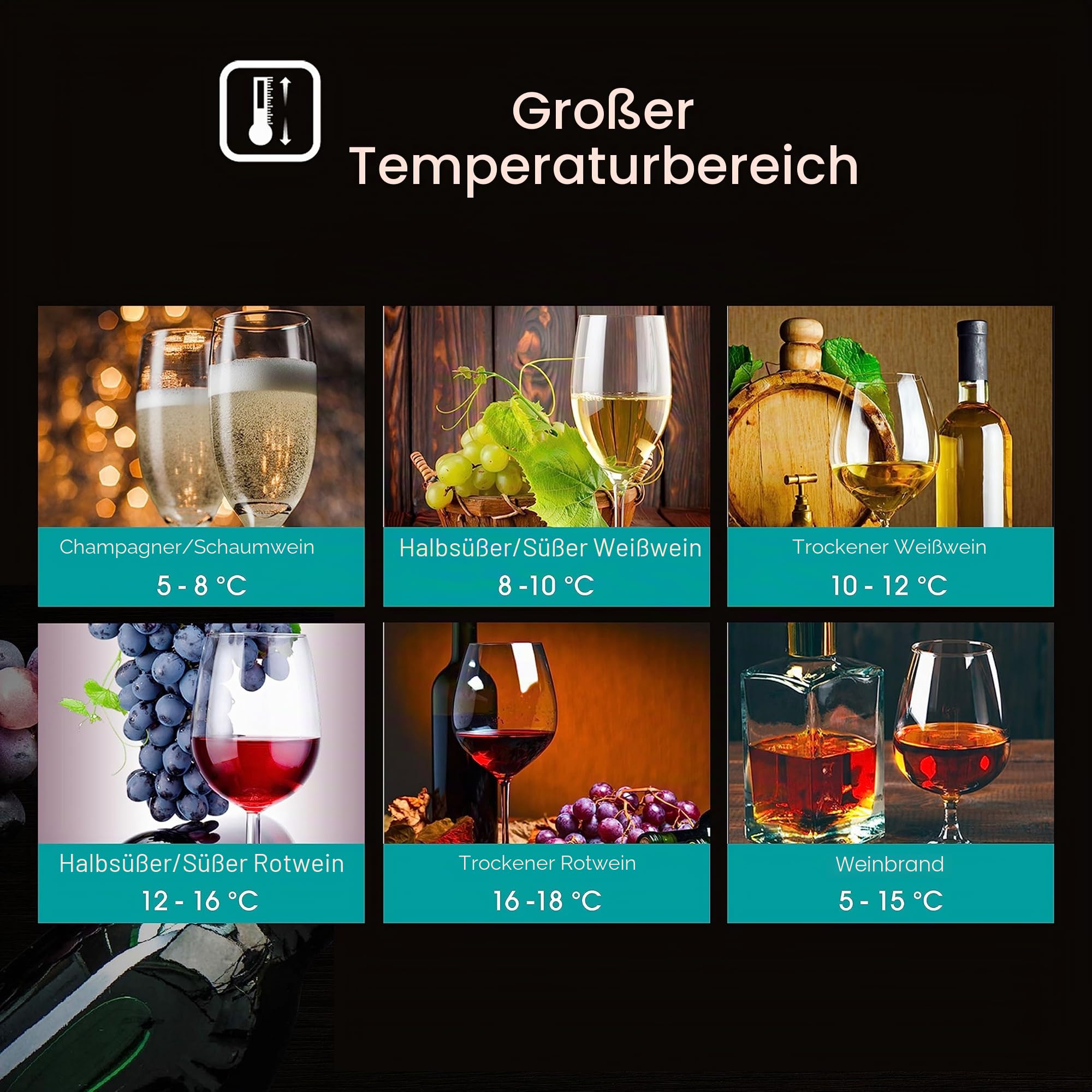 Hisense RW17W4NWLG0 Weintemperierschrank, Kapazität bis zu 46 Flaschen, Glastür mit UV Schutz, LED Innenbeleuchtung, Türanschlag wechselbar, schwarz