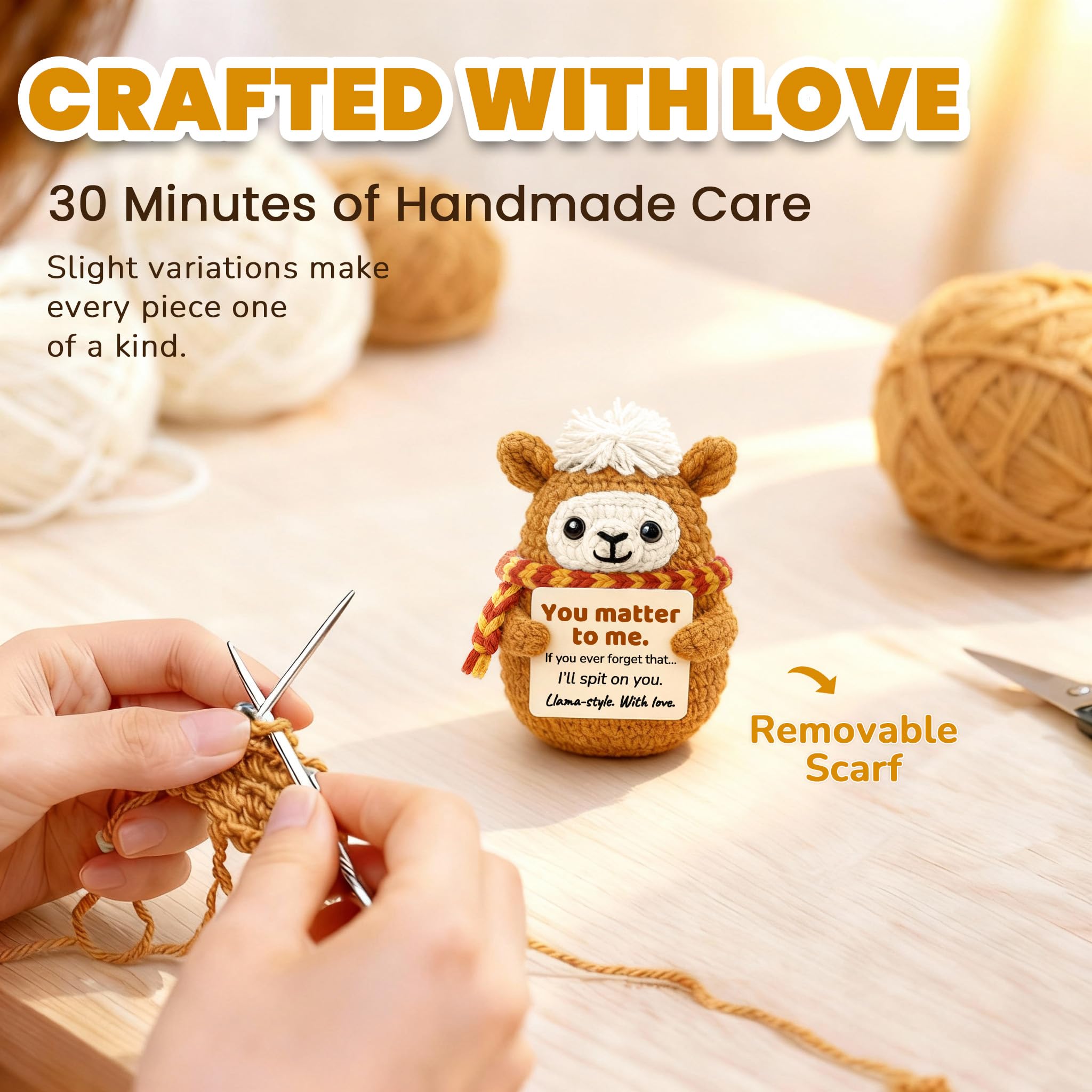 Positive Animals Crochet Llama – Funny Cute Llama Birthday Gift for Best Friend Bestie, Romantic You Matter to Me Gift for Girlfriend Boyfriend