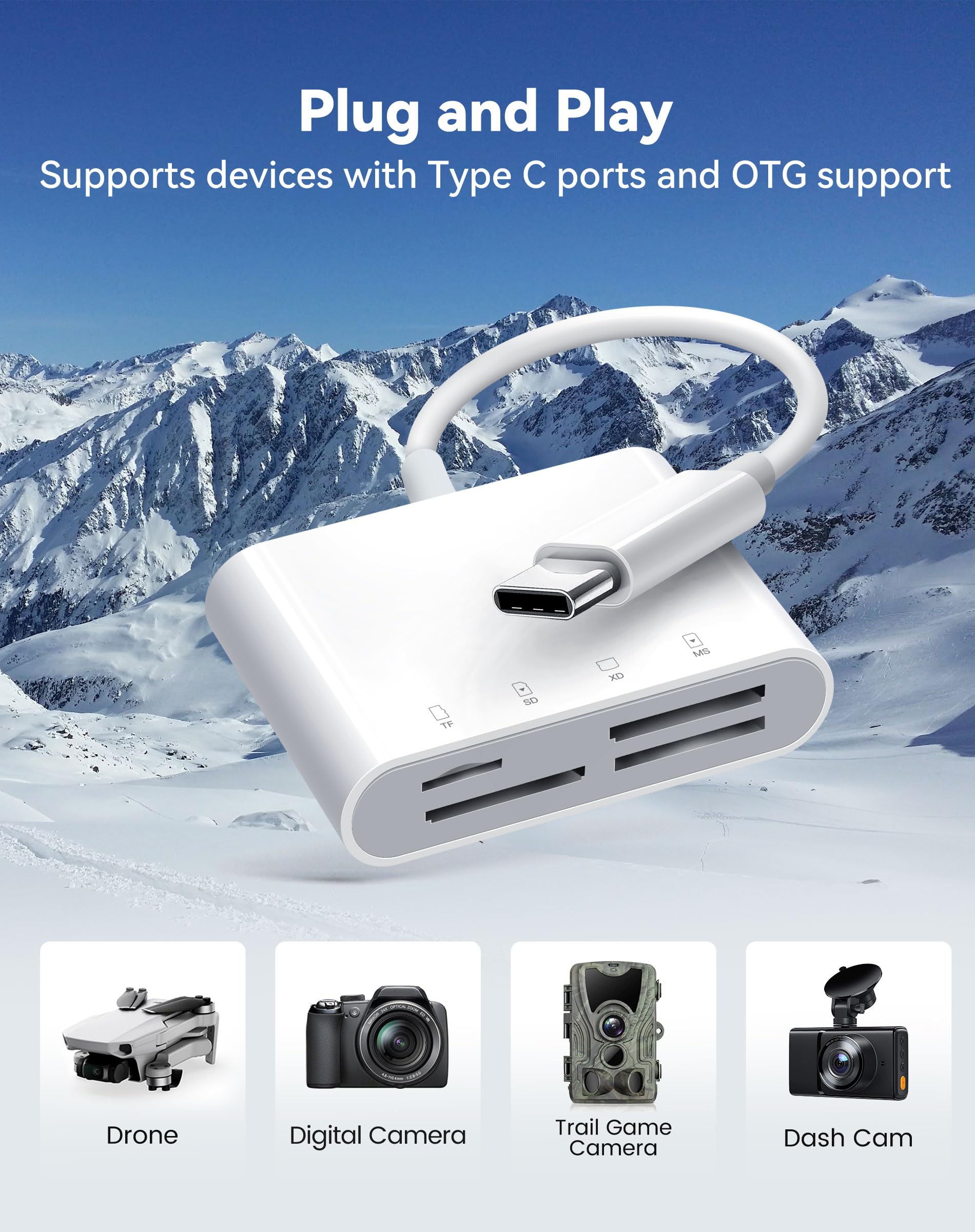 Lector de tarjetas SD USB C para iPhone 15 16/iPad/MacBook/Mac, xdgeLoad 4 ranuras tipo C, compatible con tarjetas SD/Micro SD/MS/XD-Picture (xD), adaptador de tarjeta de cámara de rastreo, Plug and