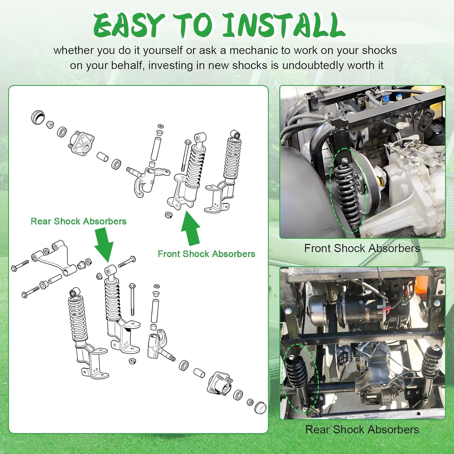 4PCS Golf Cart Front Rear Shocks Absorber Set for Yamaha Drive G29 Golf Carts Passenger Side and Driver Side OEM JW2-F3390-00-00, JW2-F3350-00, JW1-F2210-00-00