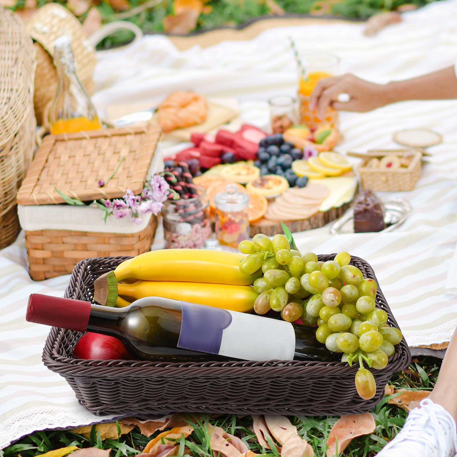 3 cestas de mimbre de 16 pulgadas, cesta tejida para servir, cesta de servir alimentos de mesa para restaurante, panadería, fiesta familiar, servicio de hotel, frutas, verduras y aperitivos