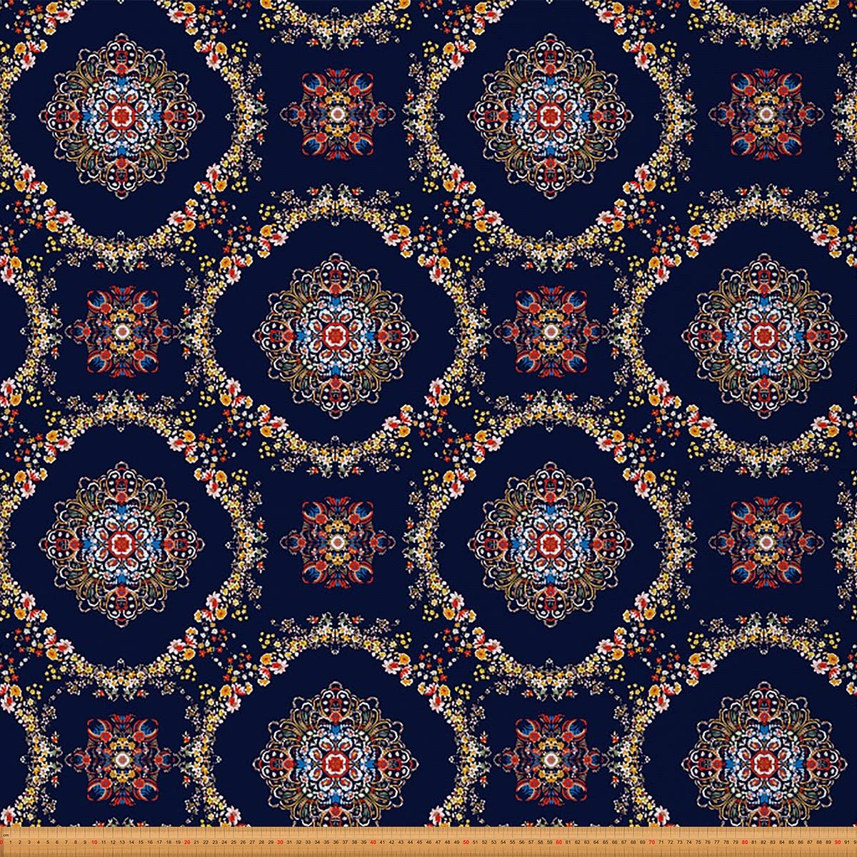 Boho Mandala Fabric by The Yard,Vintage Bohemian Squares Upholstery Fabric,Exotic Floral Outdoor Fabric,Ethnic Flowers Reupholstery Fabric for Chairs,3 Yards,(L276*W150cm) Navy Blue Red