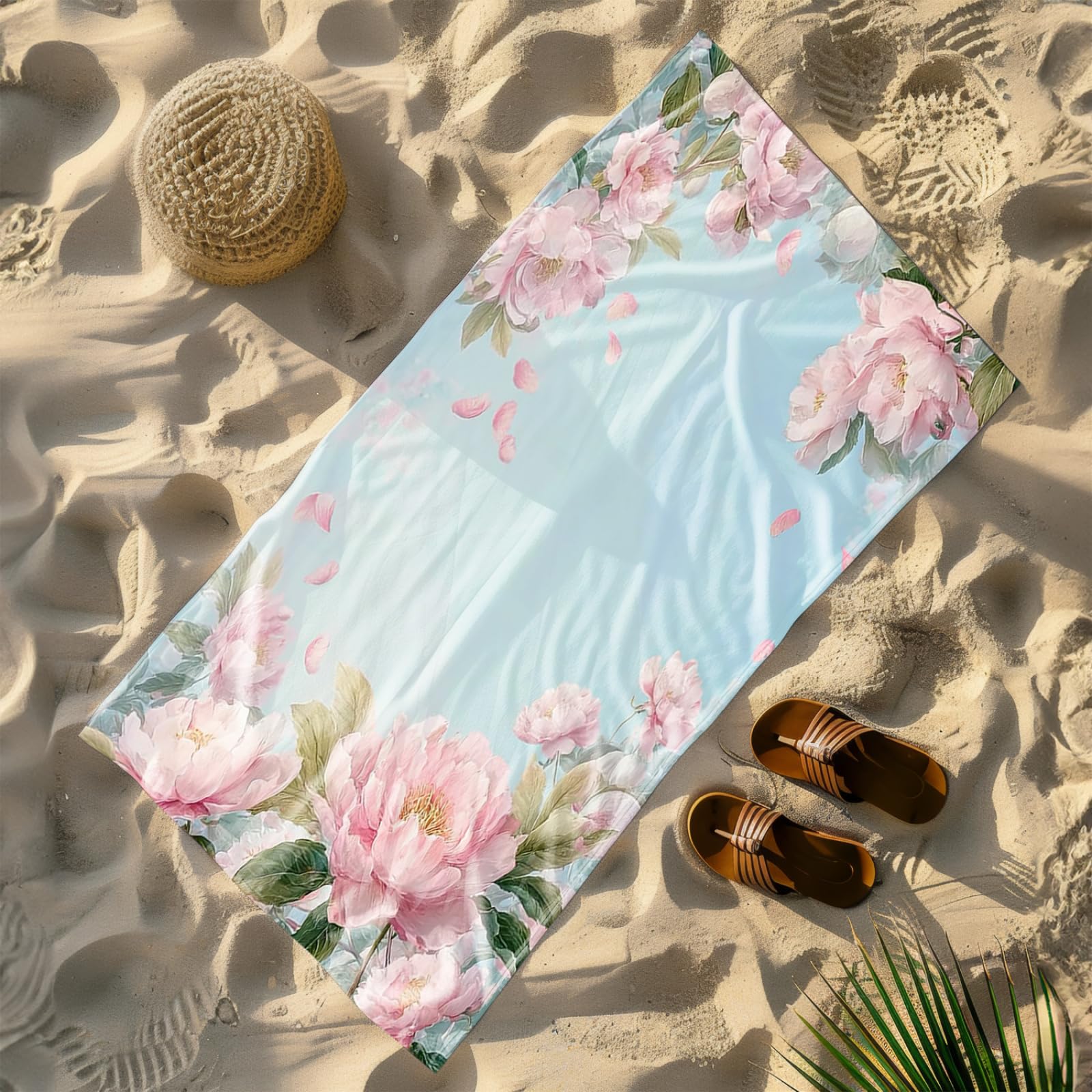 Genérico Toalla Playa Grande Flor Rosa Cielo Azul Microfibra Secado Rápido Oversize Toalla Sin Arena Súper Ligera Piscina Camping Picnic Yoga Gimnasio Y Deportes Viaje