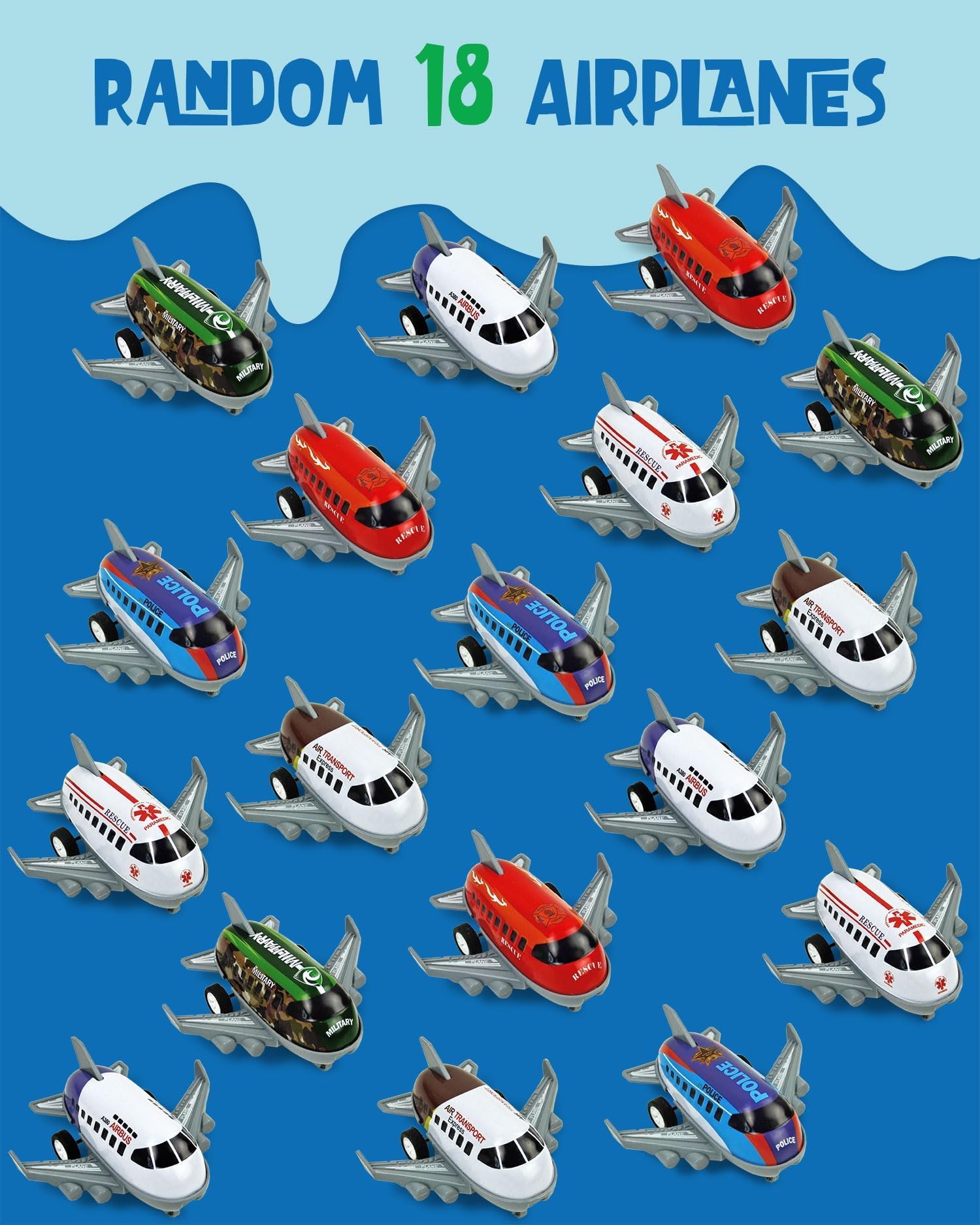 18 aviones de juguete, mini juguetes para niños de 3 a 5 años de edad, regalos de fiesta de aviones, premios de caja del tesoro, rellenos de bolsas de regalos, juguetes de avión para niños 5