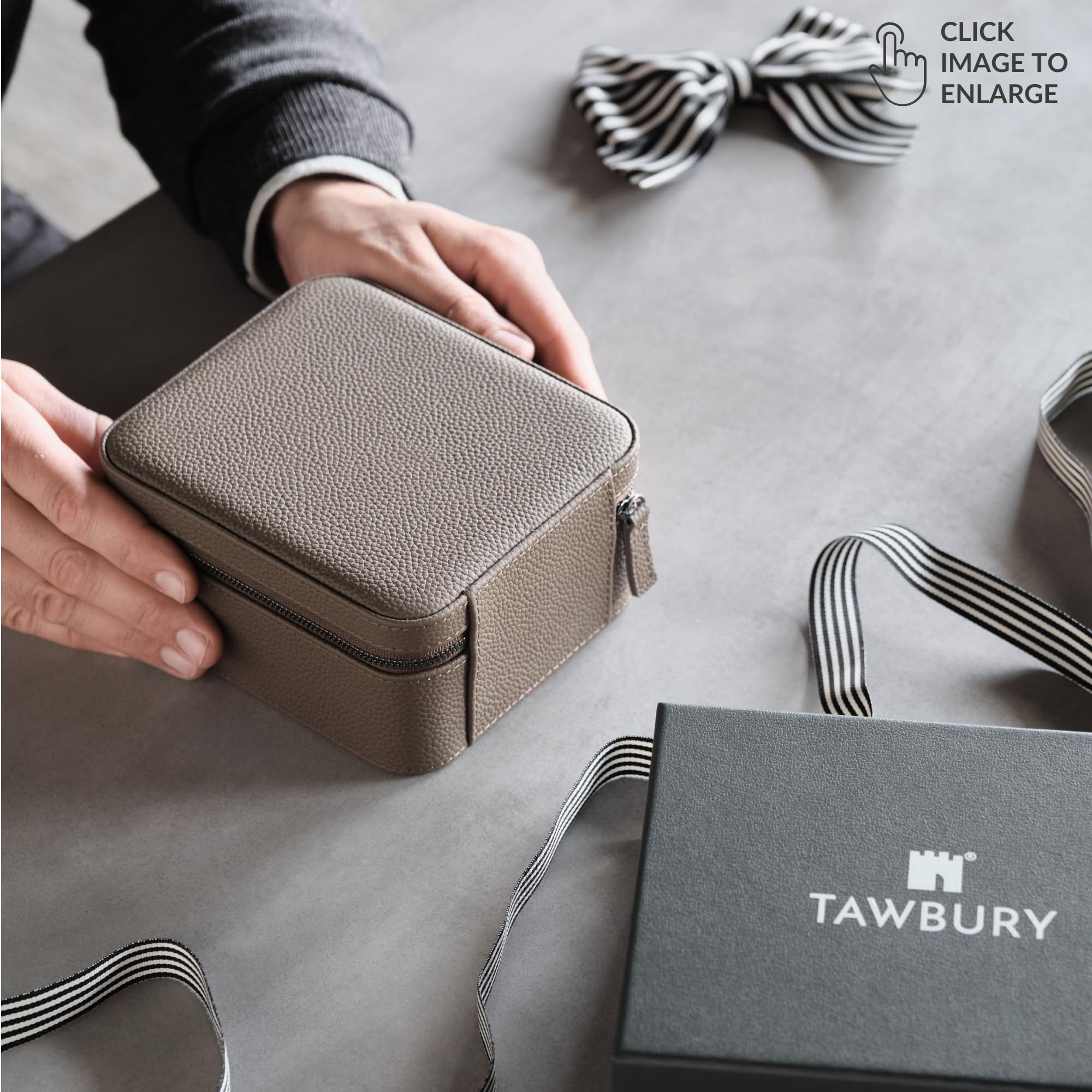TAWBURY Boîte à montres en cuir avec 4 compartiments - Rangement élégant et sécurisé pour vos montres (taupe)