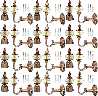 Natural Heavy Duty Aluminum Royal Luxury Design Curtain Bracket/Finial and Curtain Support with Screw/Wallplug for Window & Door Curtain Fittings Suitable Upto 1 Inch Pipe. (12 Set, Rose Gold)