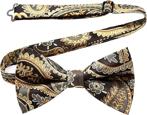 Miniatura 7 de HISDERN 36 Pack Bow Ties for Men Paisley Plaid Dot Pre-Tie Bow Tie and Pocket Square Bowties Handkerchief Set Adjustable