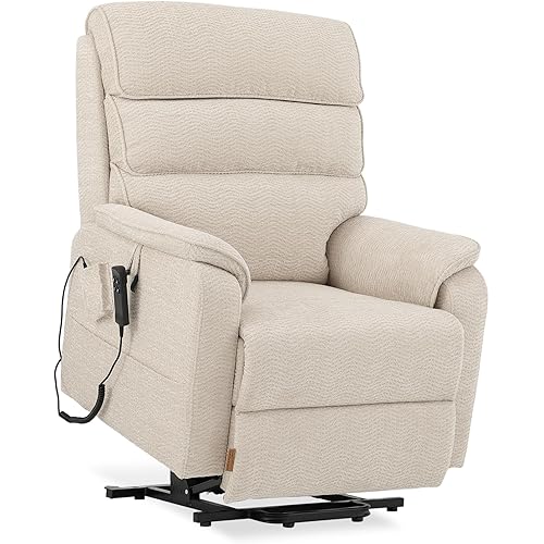 DYNOX Big Tall Man Large-Wide Power Dual Motor Lift Recliners Chairs for Elderly Lay Flat Lift Chair with Infinite Positions, Heat & Massage, Supports 400 LBS(9298,Chenille,Beige)