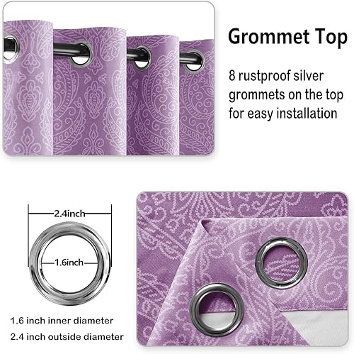 Miniatura 5 de DWCN Cortinas opacas degradadas para dormitorio, patrón de damasco, aislamiento térmico, ahorro de energía, con ojales, para sala de estar, 1 par de