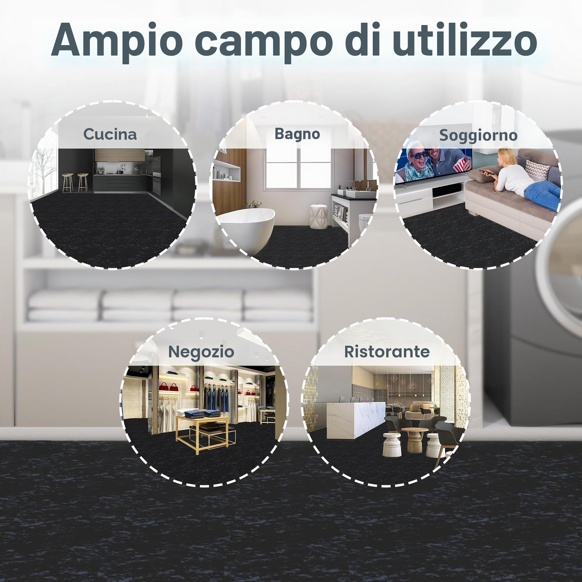 54 pezzi, 5,02 m² pavimento in PVC, pavimento in vinile autoadesivo, piastrelle in vinile, piastrelle adesive per pavimenti, antiscivolo e impermeabile per soggiorno, cucina, bagno - Grigio