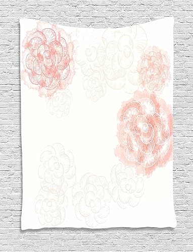 Ambesonne Tapiz floral, flores románticas abstractas de primavera, rosas, acuarelas, diseño boceto, arte vintage, colgante de pared para dormitorio,