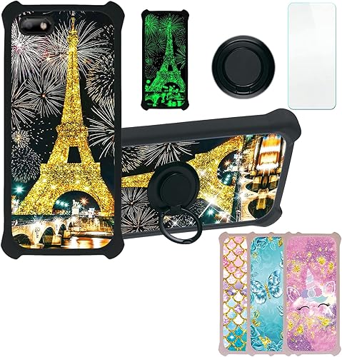 JSH-TT - Funda compatible con Celular Kalley Element 5+Plus con protector de pantalla de vidrio templado, policarbonato duro + silicona suave,