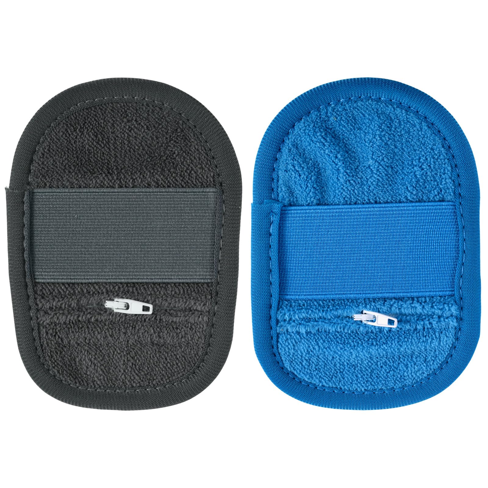 Gosknor 2pcs Sand Remover Bag, Wipe Off Cleaner Mitts Soft Comfortable Sand Remover Pouch Brush with Zipper Seaside Vacation Essentials for Camping Beach Party Activities Accessories(Gray, Blue)