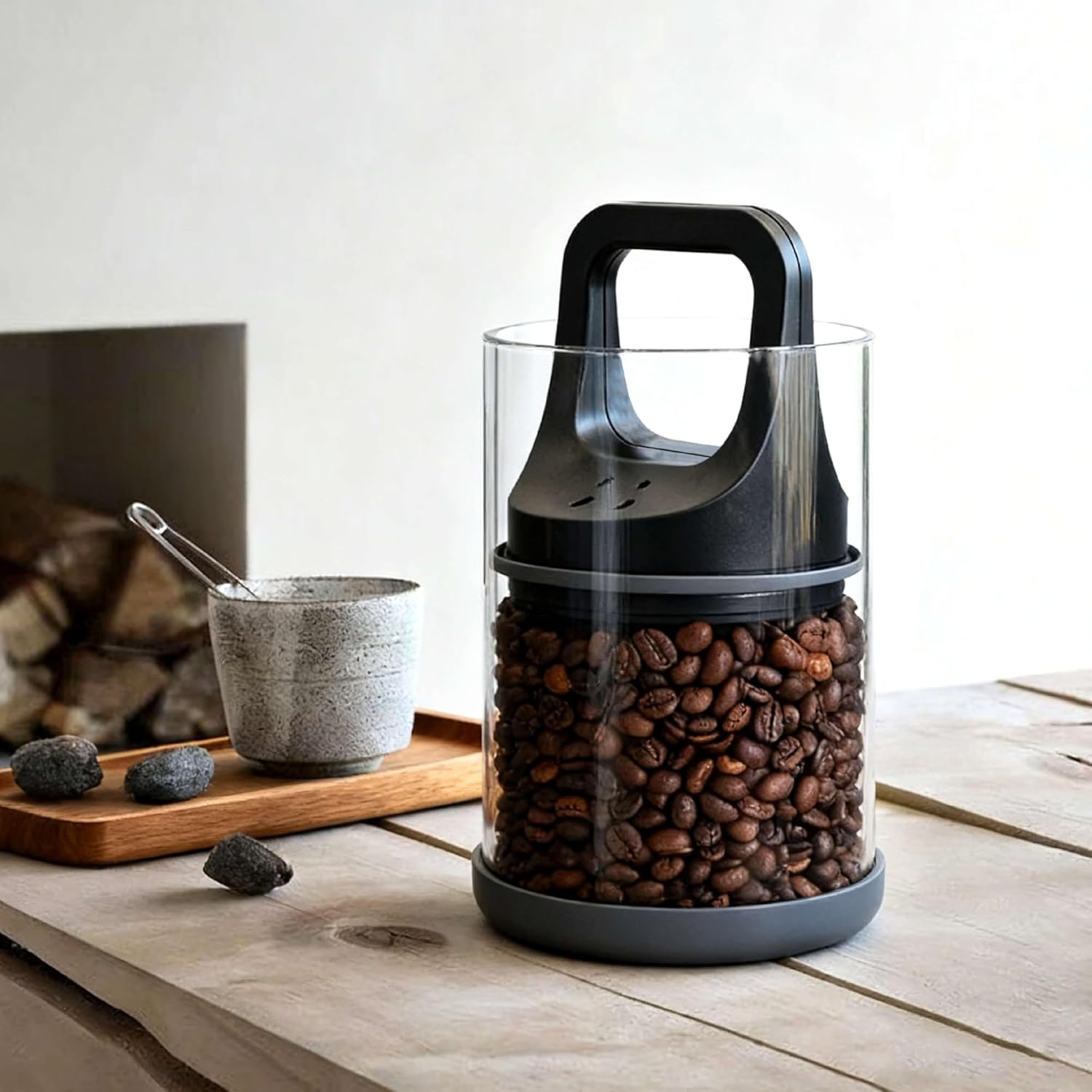 Premium Coffee Canister with Vacuum Seal Technology, Airtight Coffee Bean Storage Container with Push Lid, Borosilicate Glass Container for Coffee Freshness (950ml/32oz)