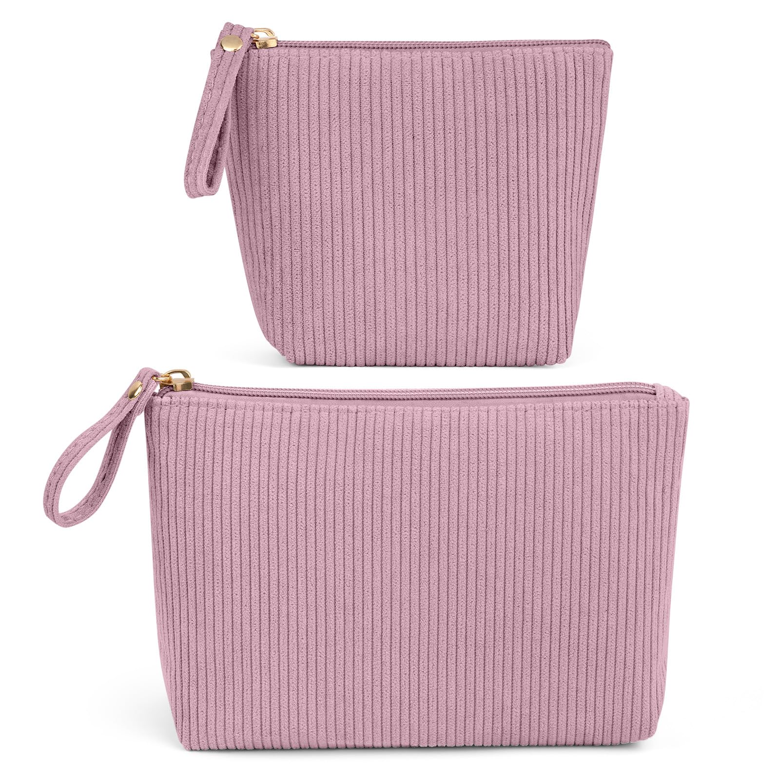 MAGEFY 2er Set Kosmetiktasche Kleine Cord Make Up Tasche Kosmetiktasche Tragbar mit Fächern&Griff-Reißverschluss Reise Make-up Bag für Handtasche(Rosa)