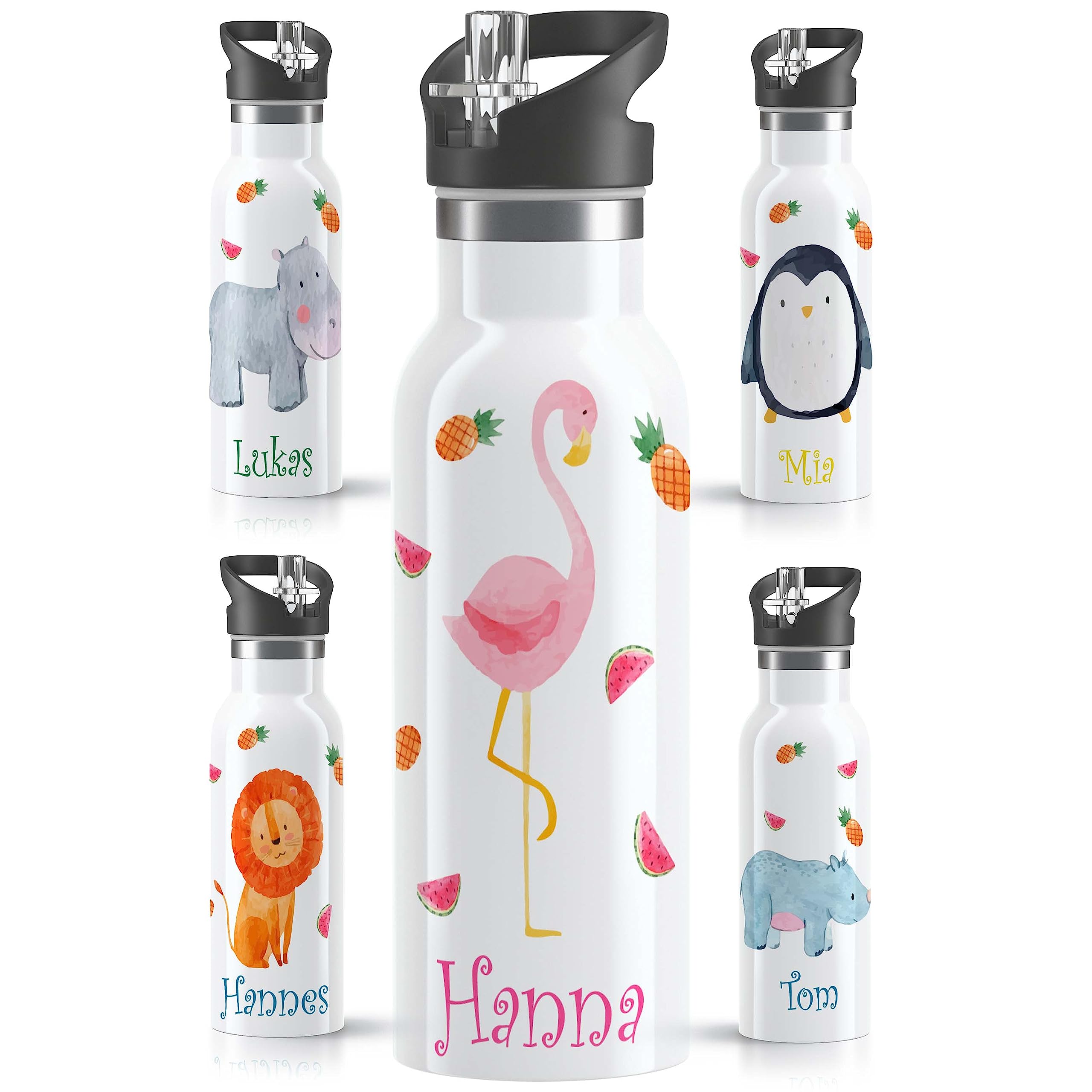 Kinder Trinkflasche Edelstahl 600 Ml - Personalisiert Mit Einhorn, BPA Frei & Isoliert