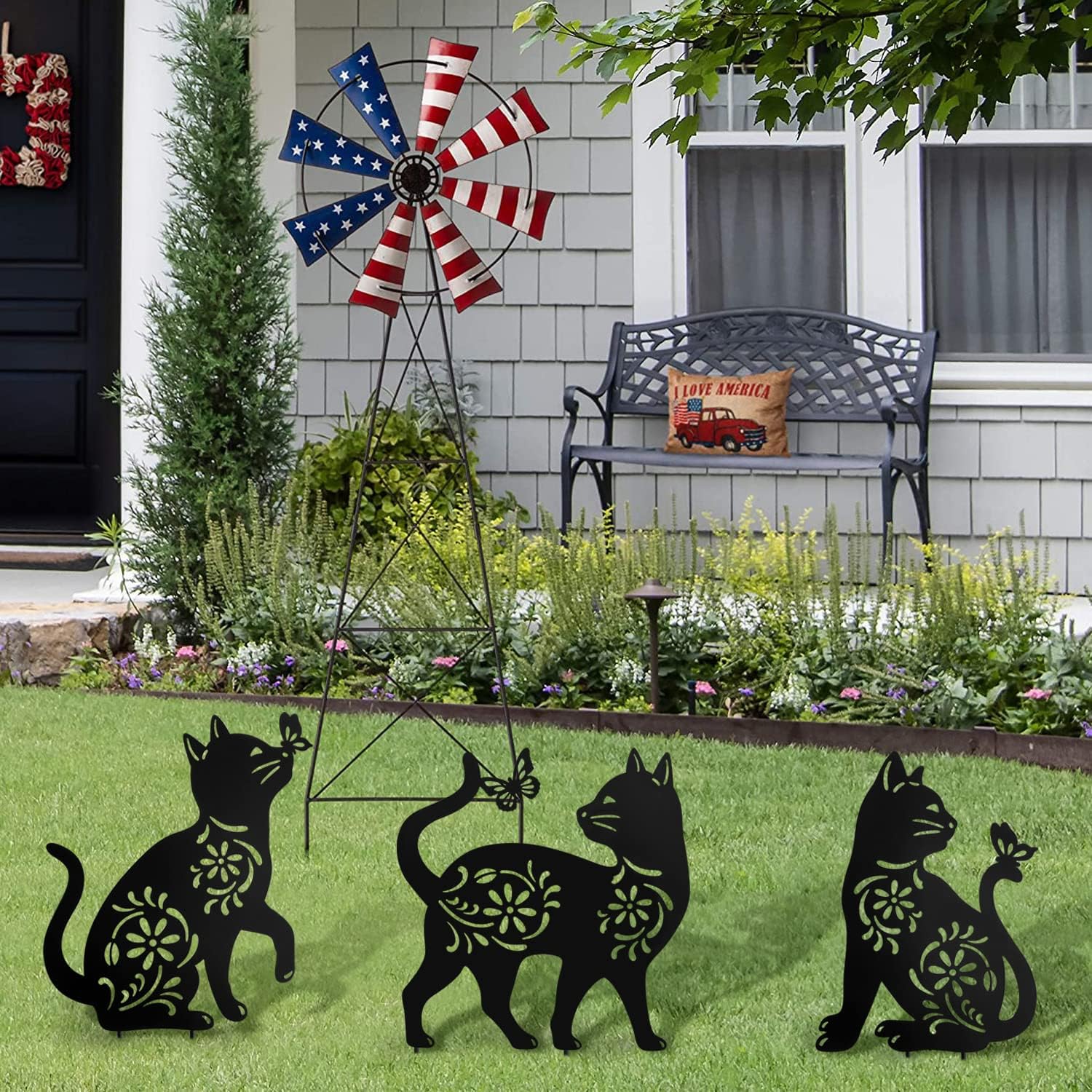 Black Metal Cat Silhouette Garden Stakes Set of 3