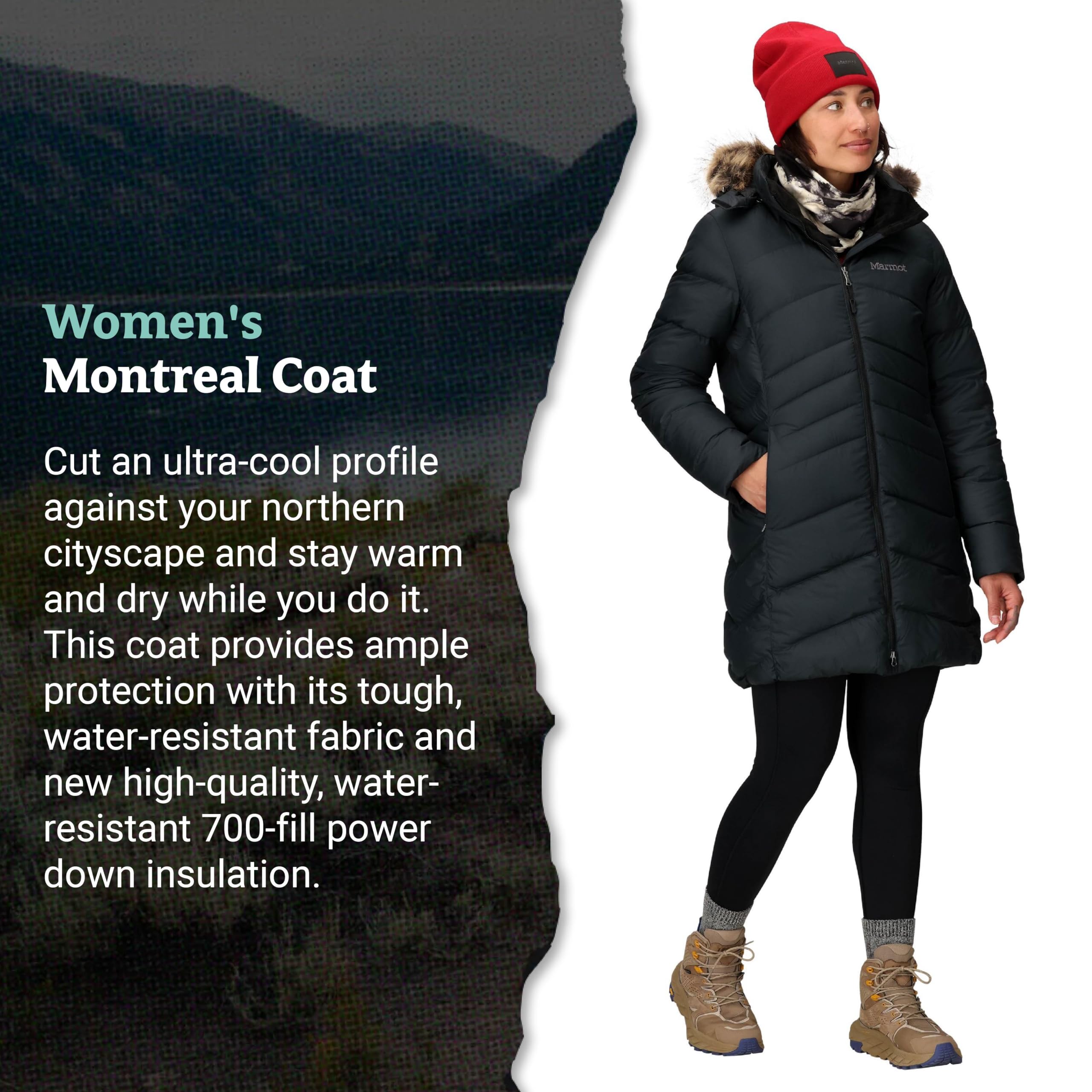 Marmot Damski płaszcz Wm's Montreal, ciepły, izolowany, zimowy płaszcz z kapturem, wiatroszczelna parka puchowa, lekka, pakowalna kurtka outdoorowa (1 szt.)