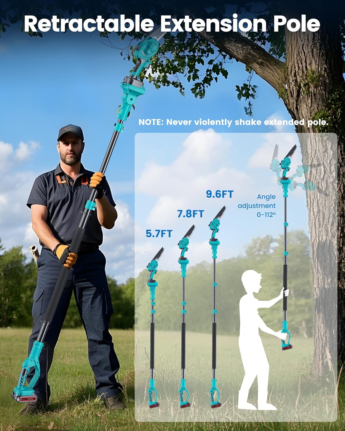 Electric Tree Saw for Pruning High Branches, 2-in-1 6" Brushless Mini Chainsaw Cordless with Extension Pole 2 Batteries, Battery Powered Hand held Chain Saw & Pole Pruner for Trimming Tree Limbs - Image 3