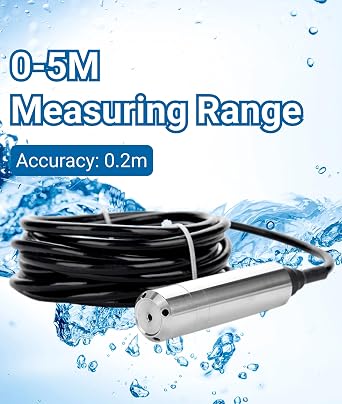 Jectse Level Sensor,Throw-In Type Liquid Level Sensor,Stainless Steel Sensor Probe,with Cable,Anti- and Durable,for Detecting 0-5M Range Liquid Level