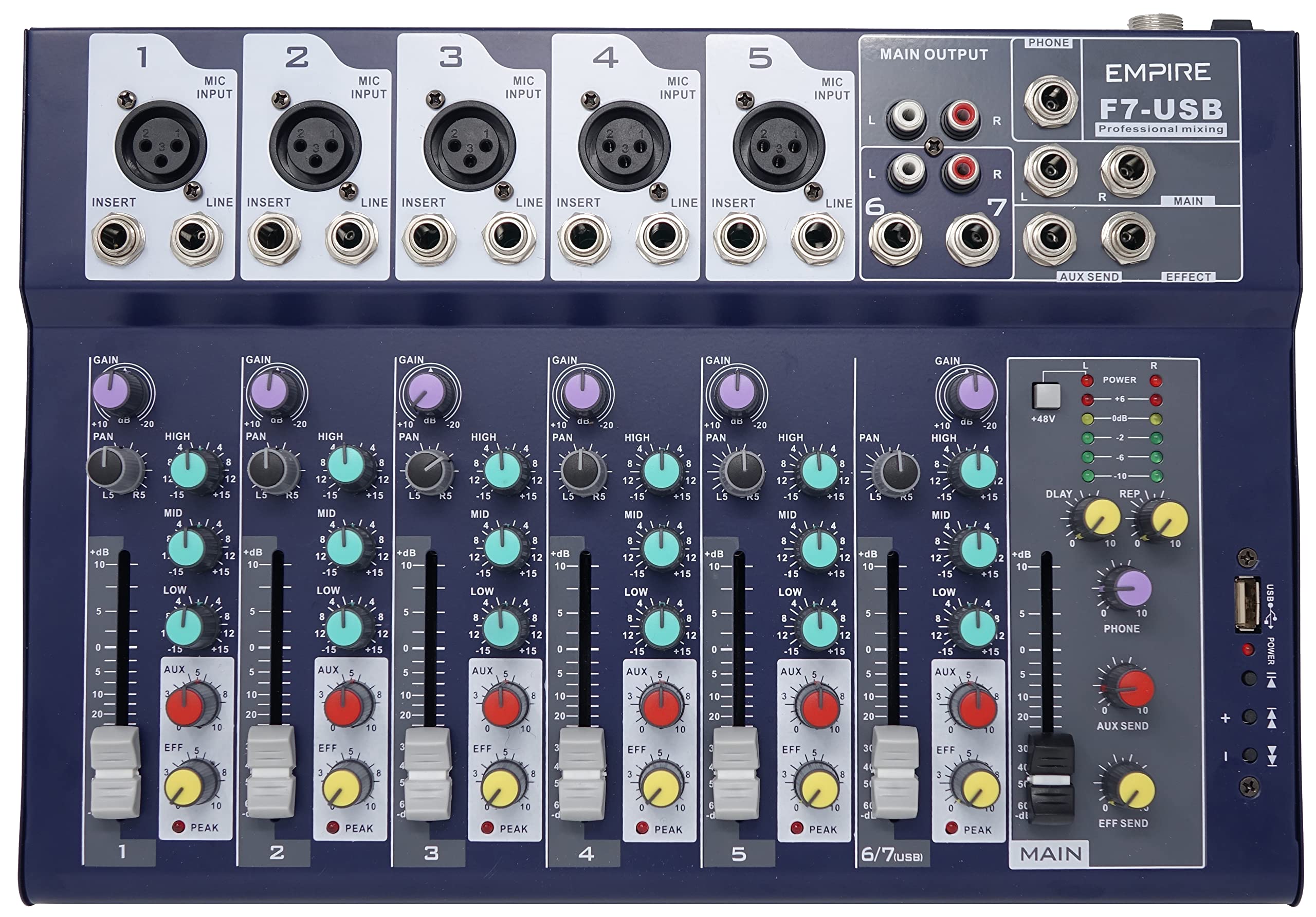 Mixer Audio Empire F7-USB a 7 canali con porta USB per Audio MP3