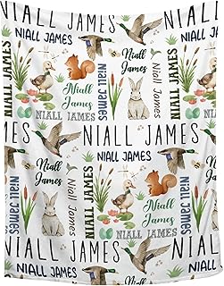 BEFOOD Custom Name Blanket Personalized Woodland Animal Throw Blanket Memorial Gifts for Swaddle Toddler Birthday 50