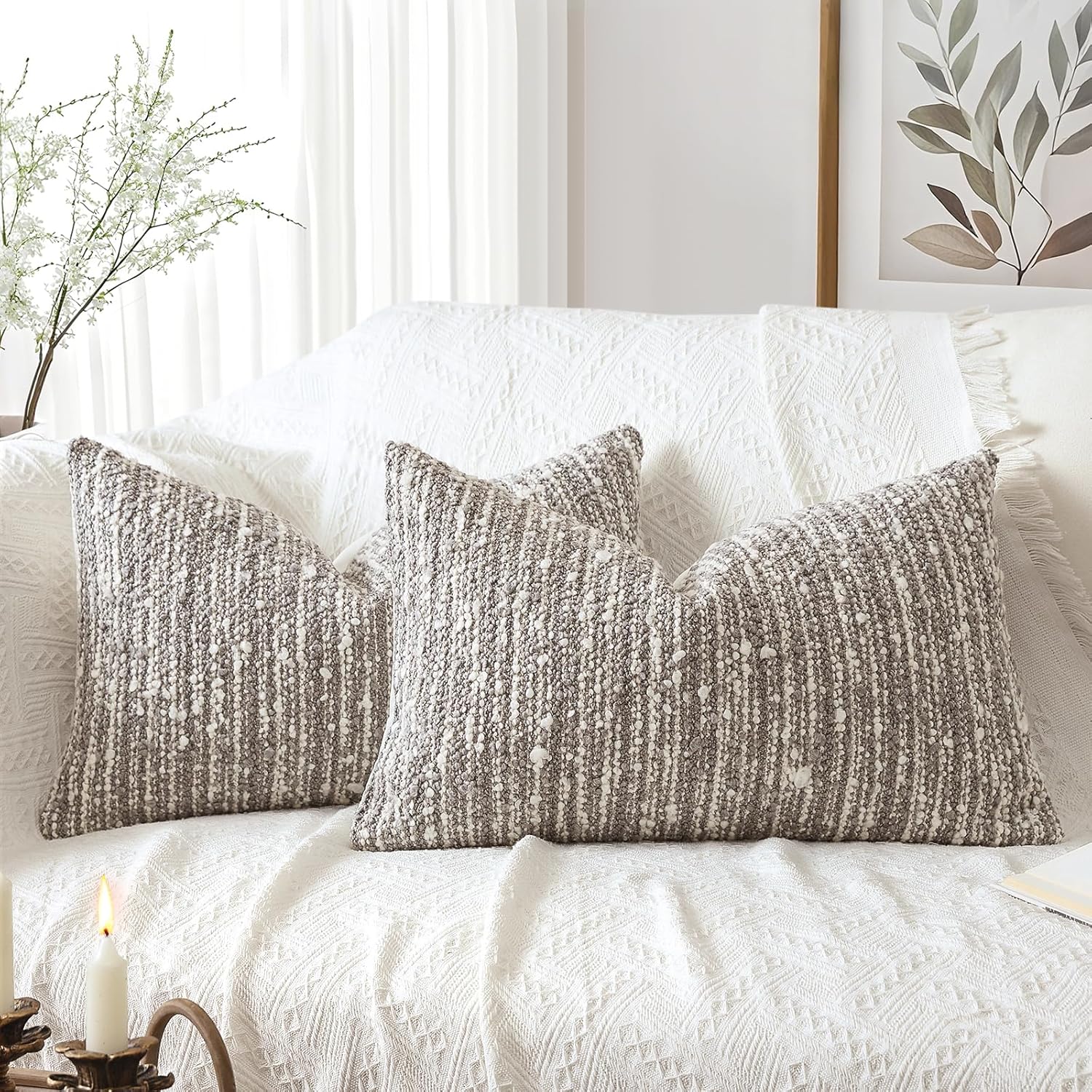 Artscope Throw Pillow Cover 24x24 Super Thick Body Pillow Cover Decorative Boucle Textured Morden Neutral Accent Italian Style Pillowcase for Bedroom Living Room Couch Sofa Home Décor-Blue Grey