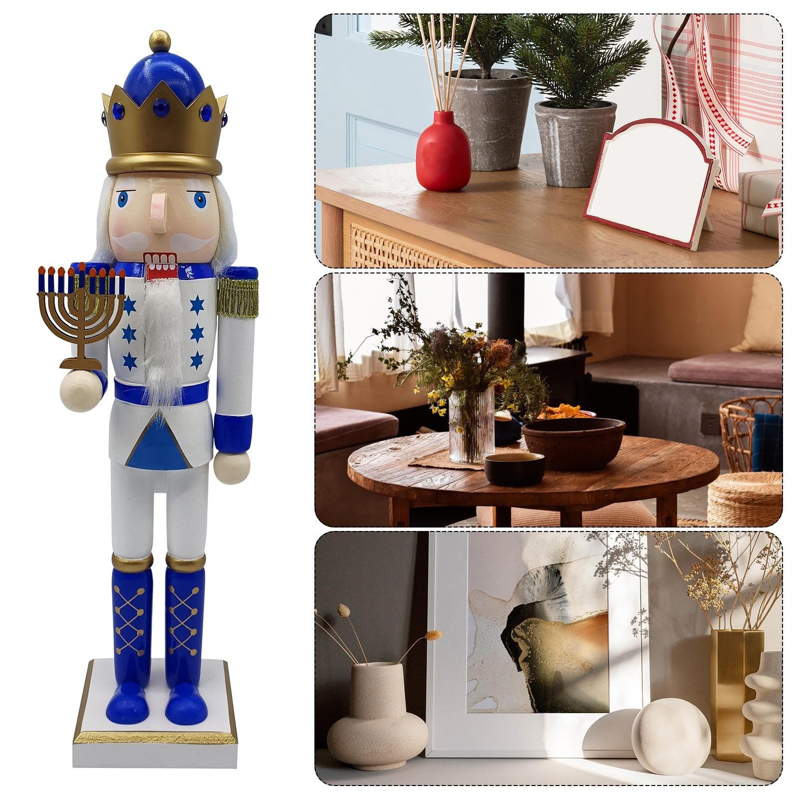 Générique Statuine di in Legno | Figure di Tradizionali Dipinti per Hanukkah, Statua Collezione Bianca e Blu per Tavolo Mensola Finestra